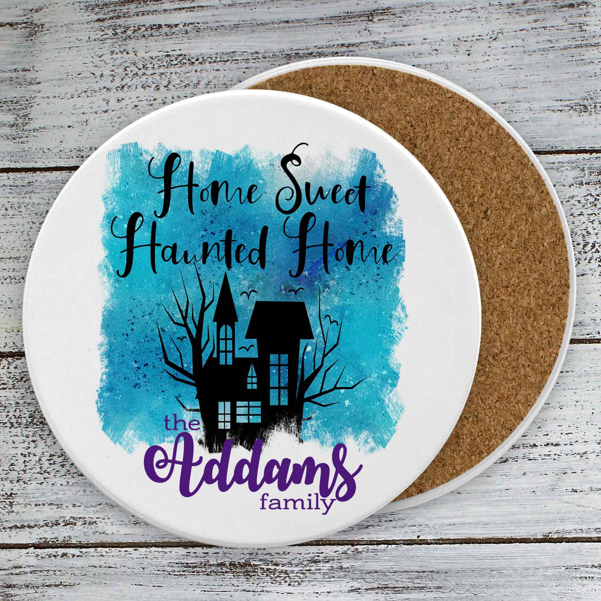 Personalized Coasters | Custom Stone Coaster Set | Home Sweet Haunted Home | Set of 4