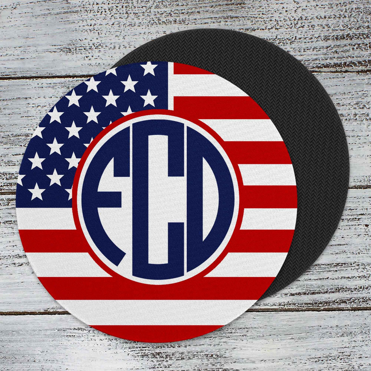 Personalized Coasters | Custom Stone Coaster Set | American Flag Monogram | Set of 4