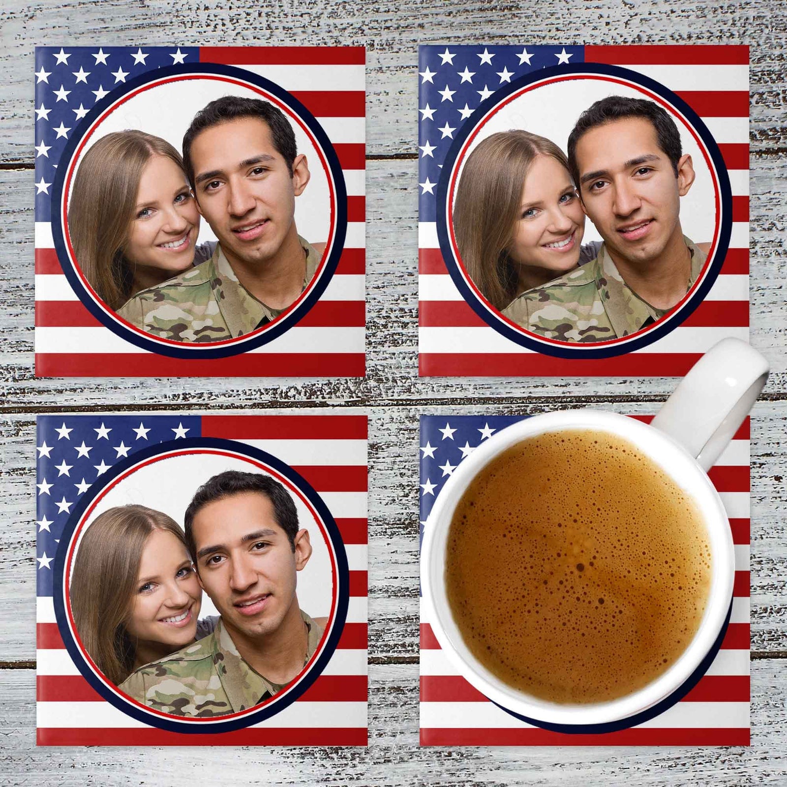 Personalized Coasters | Custom Stone Coaster Set | Flag Photo Frame | Set of 4