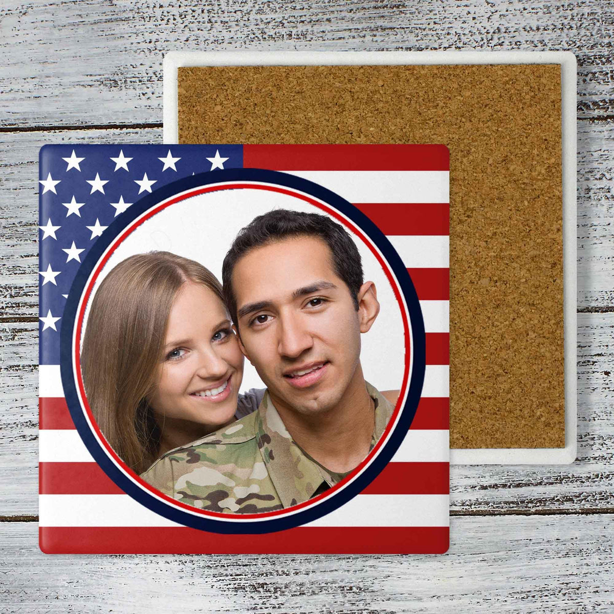Personalized Coasters | Custom Stone Coaster Set | Flag Photo Frame | Set of 4