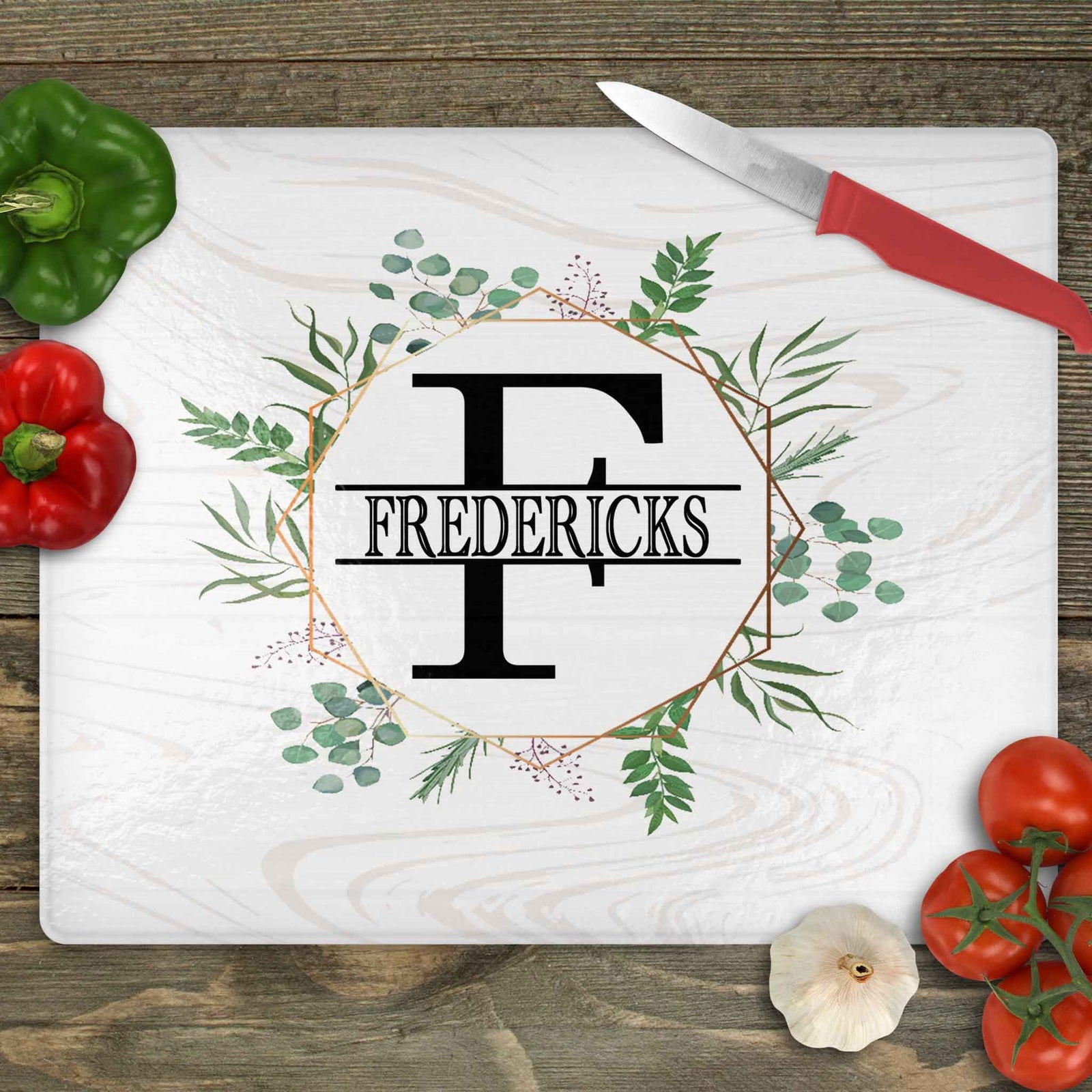 Personalized Cutting Board | Custom Glass Cutting Board | Spring Wreath