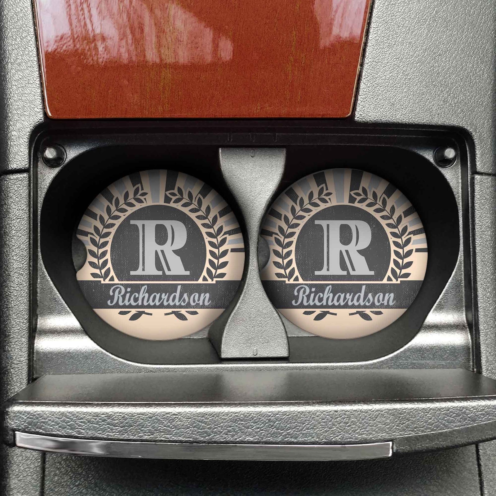 Personalized Car Coasters | Custom Car Accessories | Sunburst Retro | Set of 2