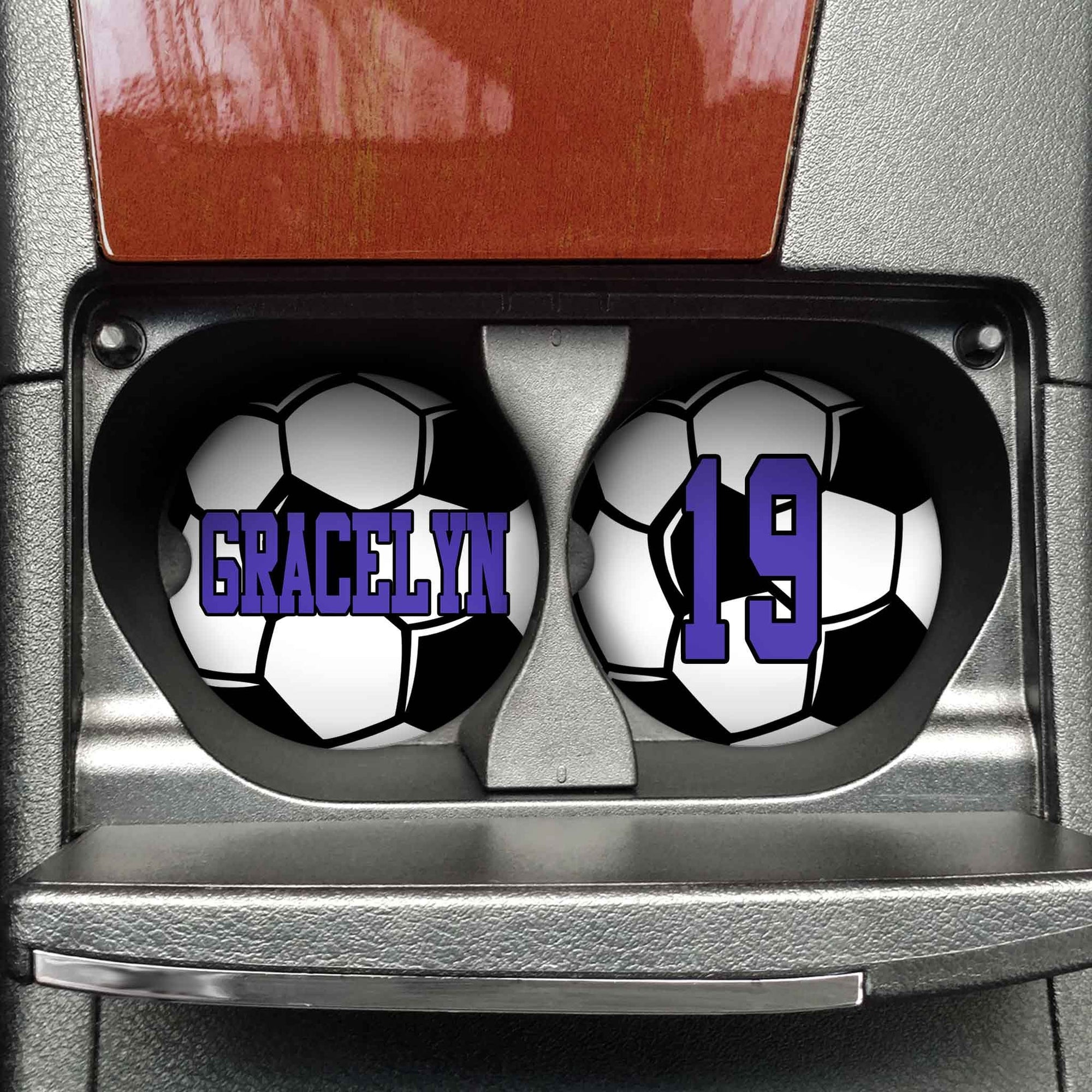 Personalized Car Coasters | Custom Car Accessories | Soccer | Set of 2