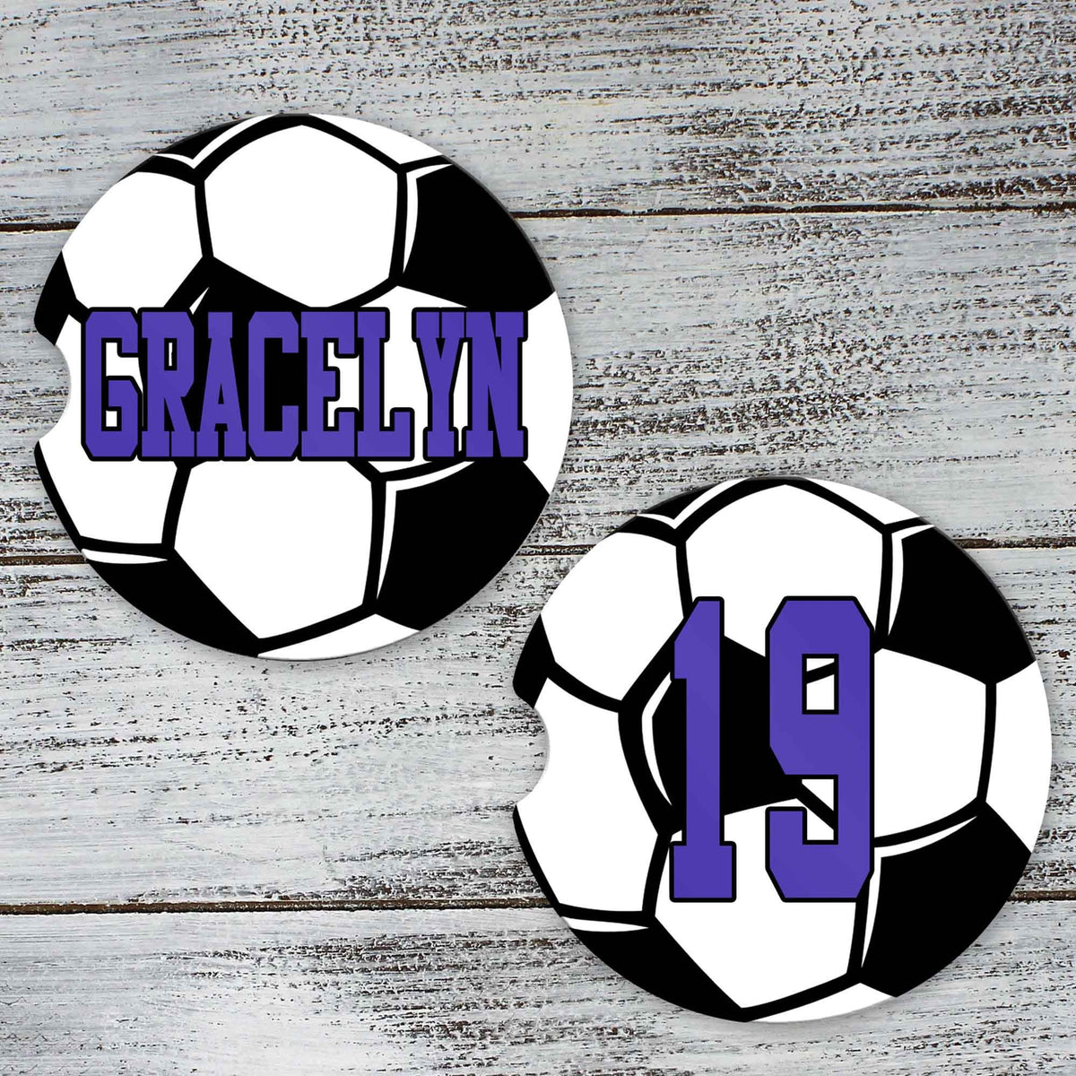 Personalized Car Coasters | Custom Car Accessories | Soccer | Set of 2