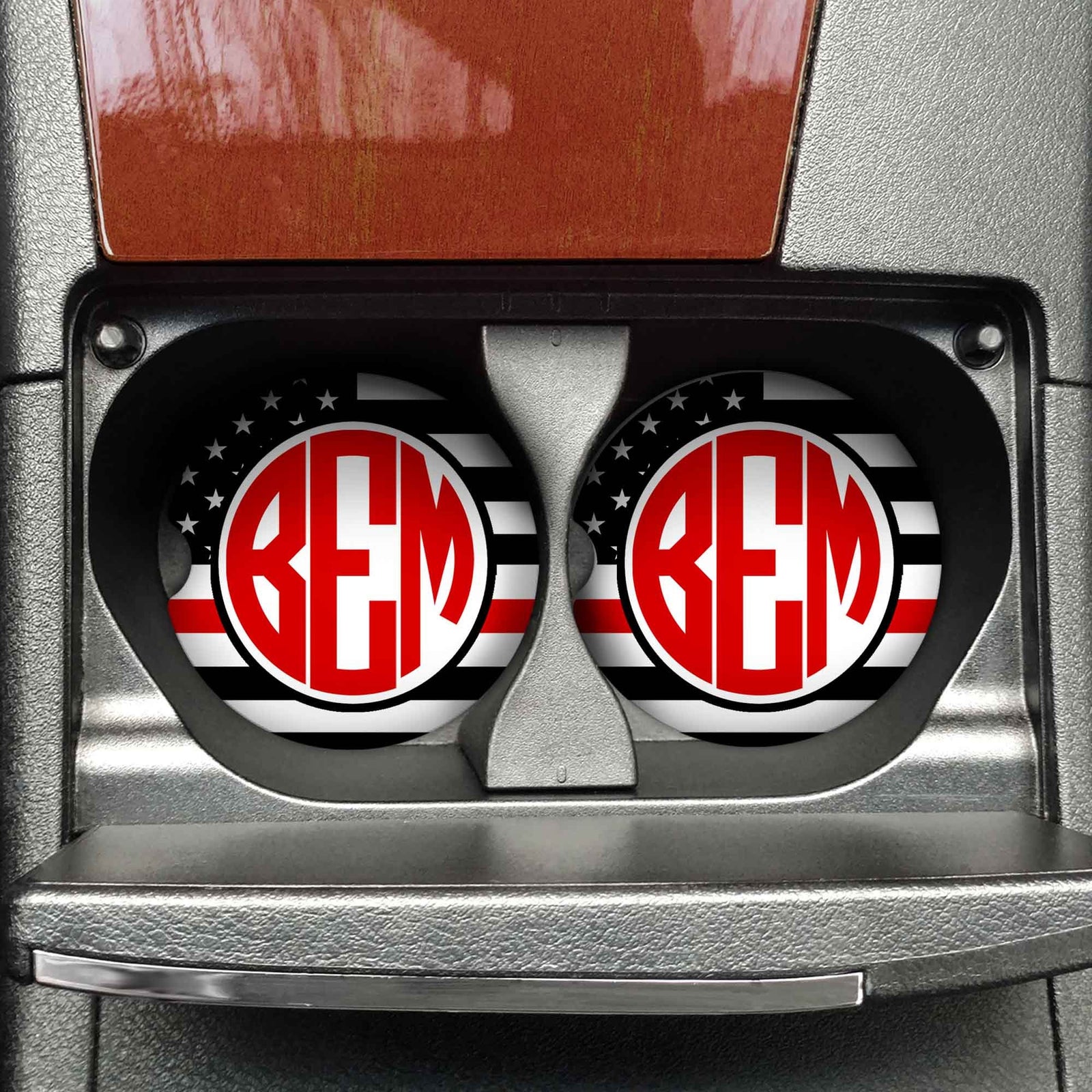 Personalized Car Coasters | Custom Car Accessories | Red Line | Set of 2