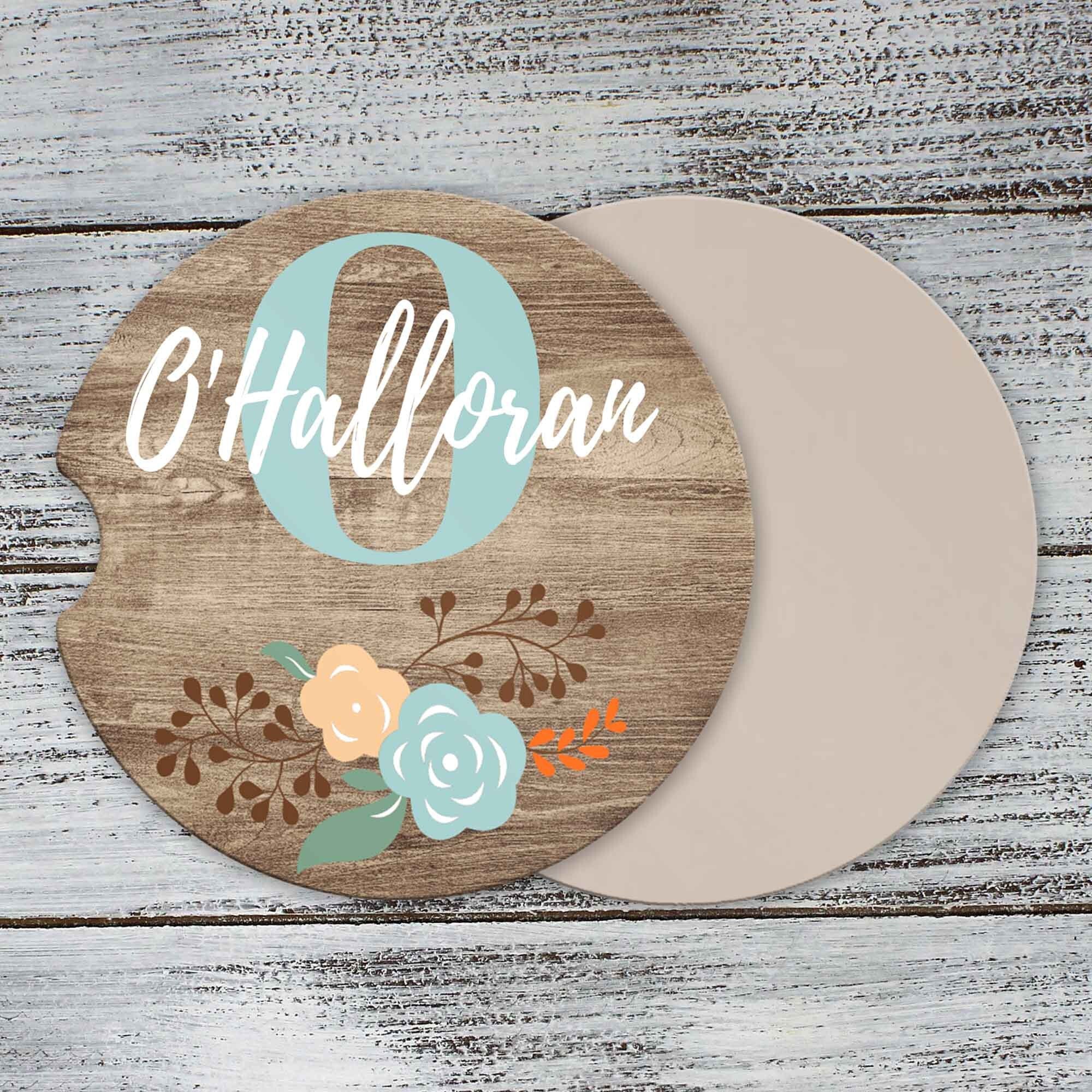 Personalized Car Coasters  Faux Wood Floral - This & That Solutions