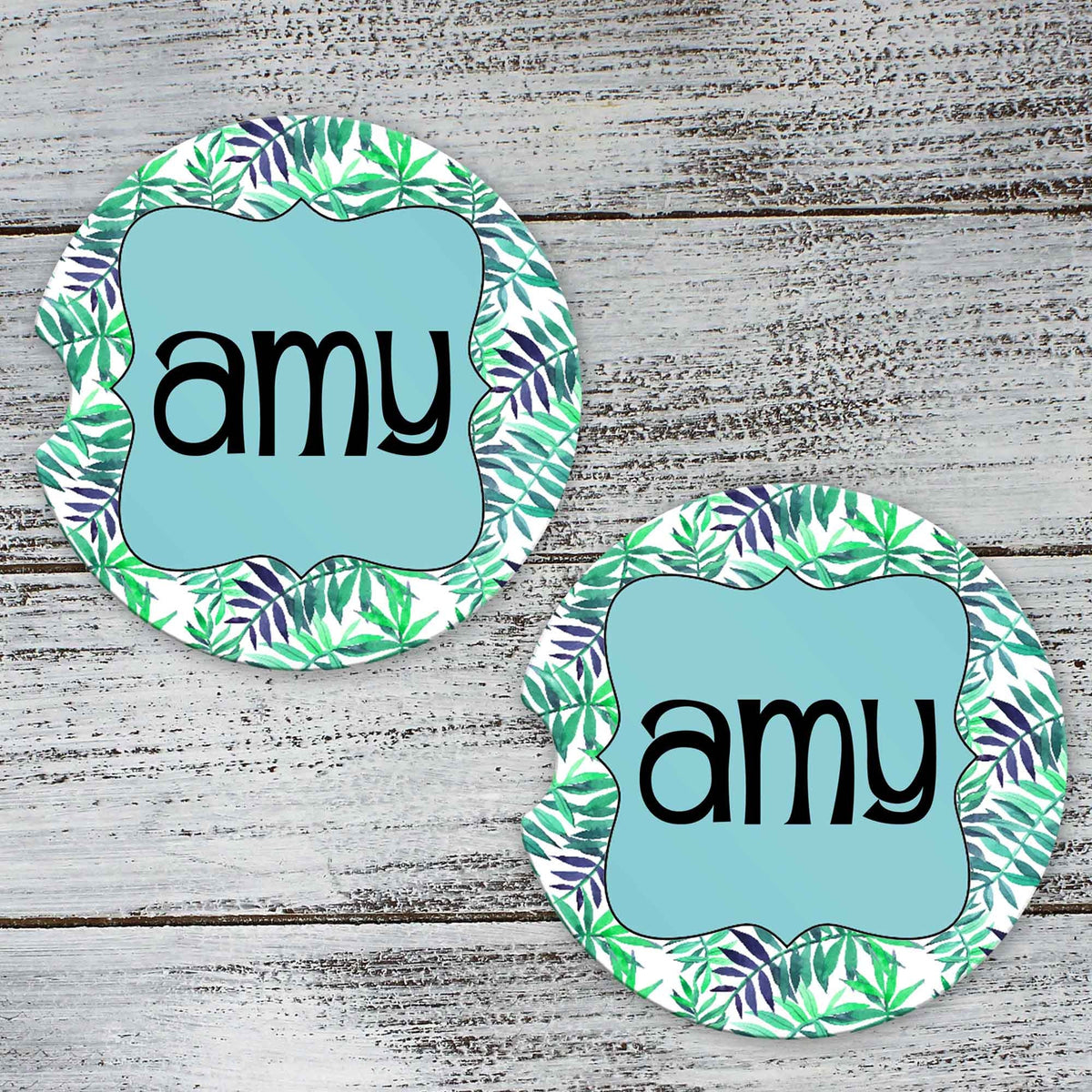 Personalized Car Coasters | Custom Car Accessories | Floral Fern | Set of 2