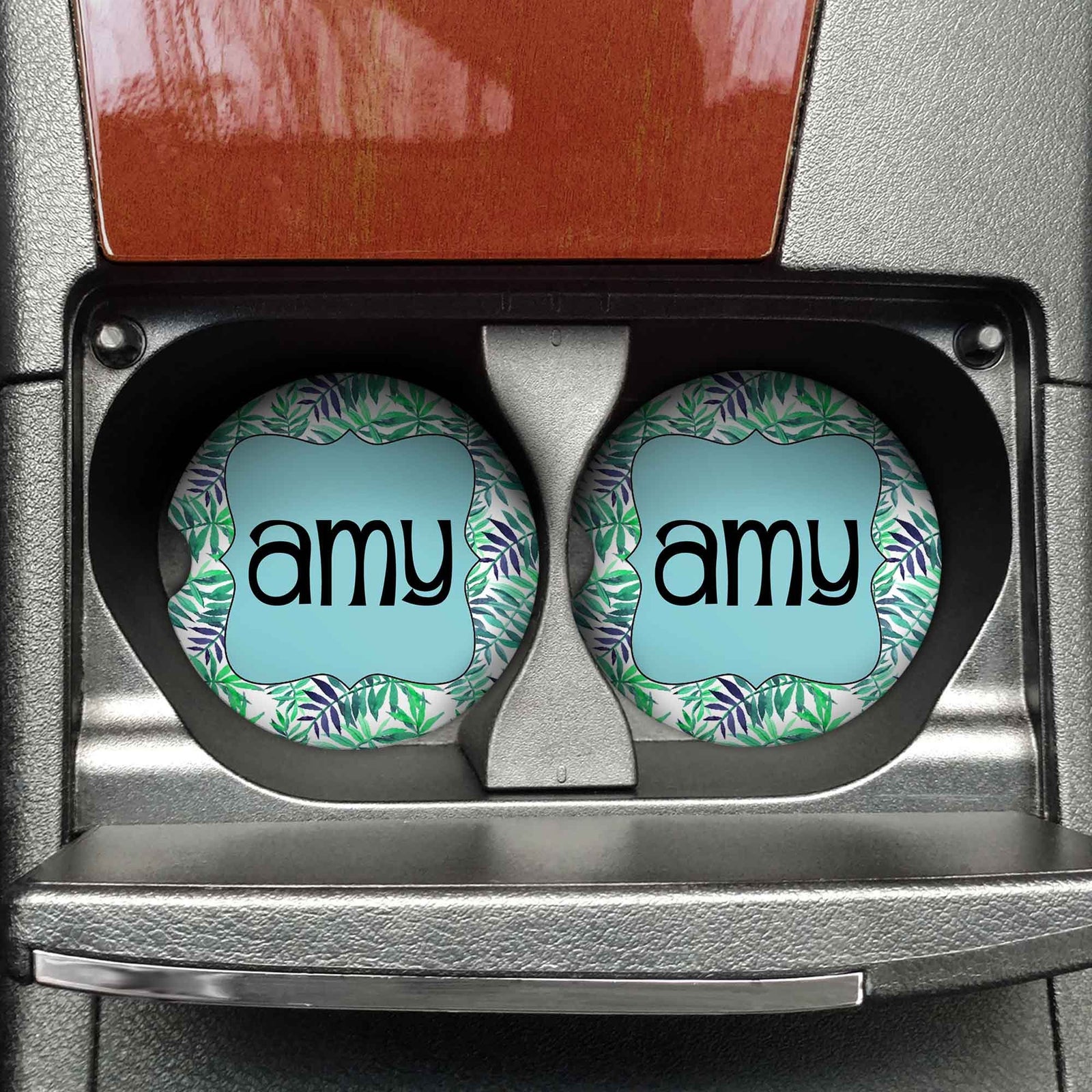 Personalized Car Coasters | Custom Car Accessories | Floral Fern | Set of 2