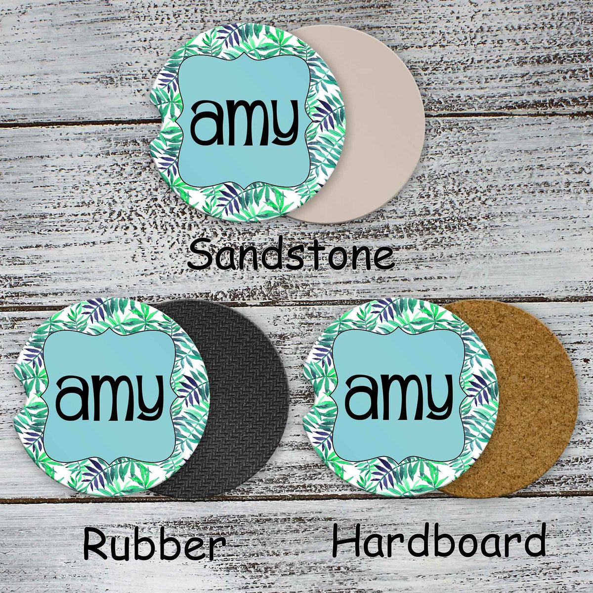 Personalized Car Coasters | Custom Car Accessories | Floral Fern | Set of 2