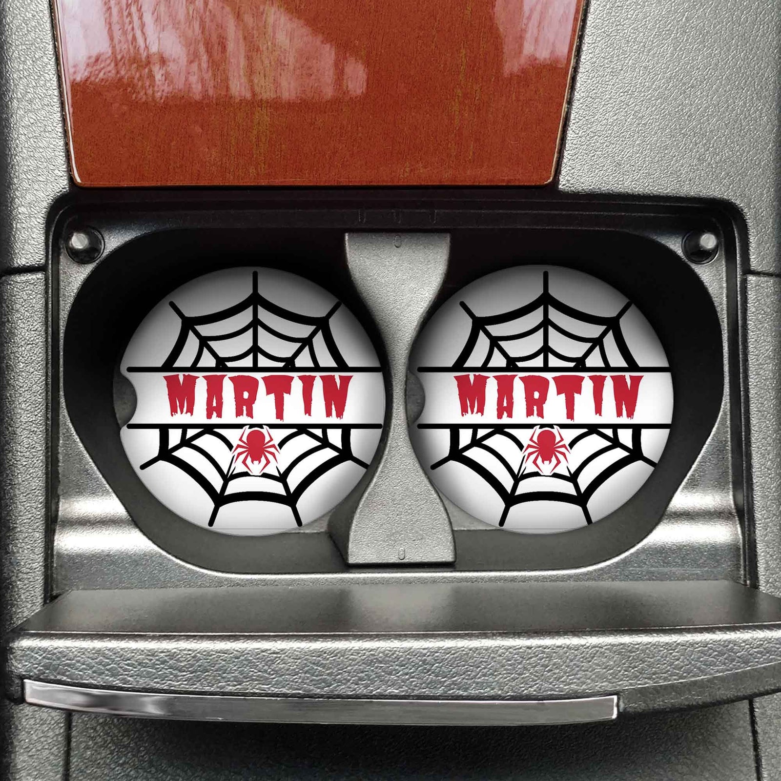 Personalized Car Coasters | Custom Car Accessories | Spider Red | Set of 2
