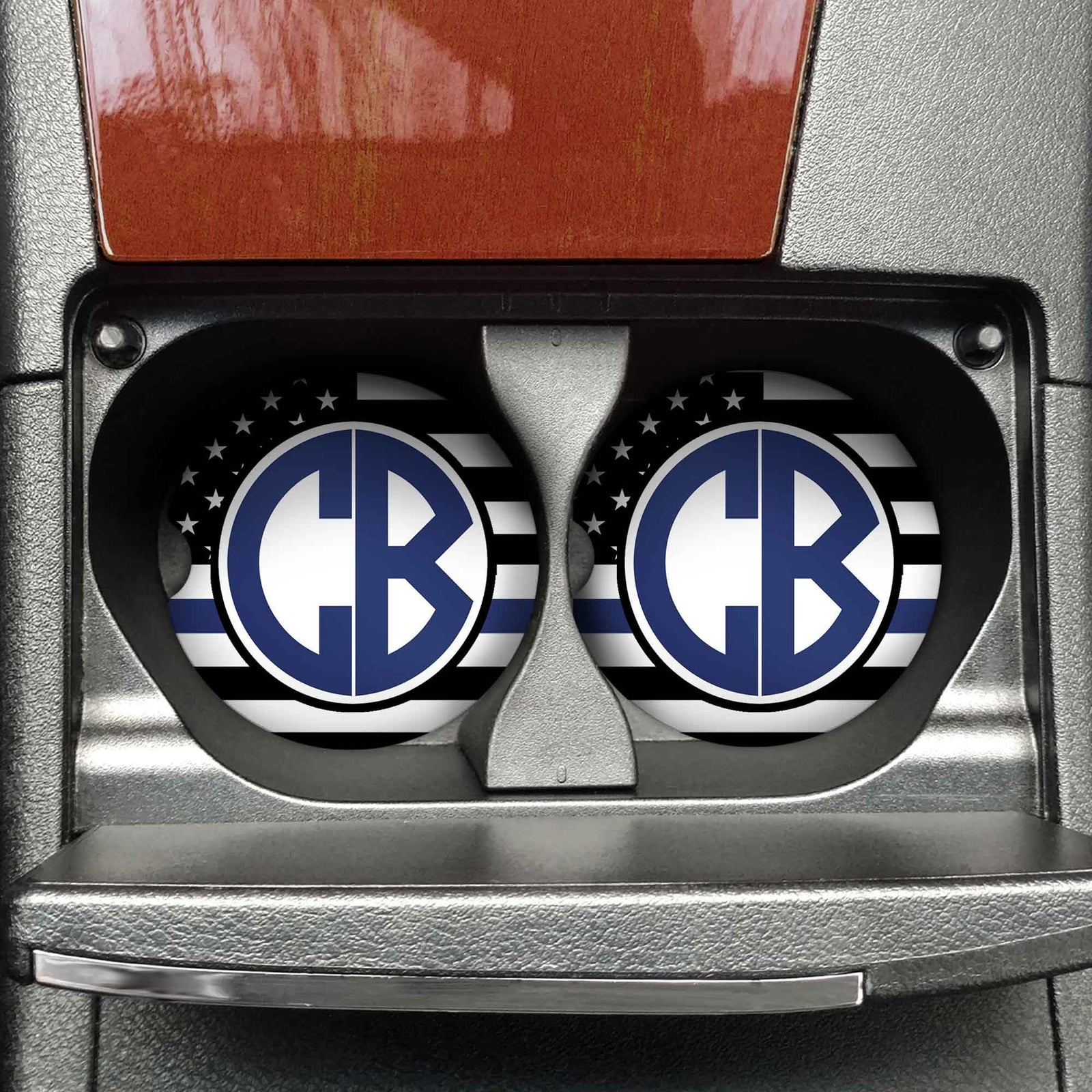 Personalized Car Coasters | Custom Car Accessories | Blue Line | Set of 2