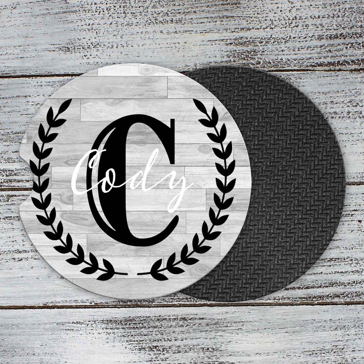 Personalized Car Coasters | Custom Car Accessories | Laurel Wreath Ridge | Set of 2
