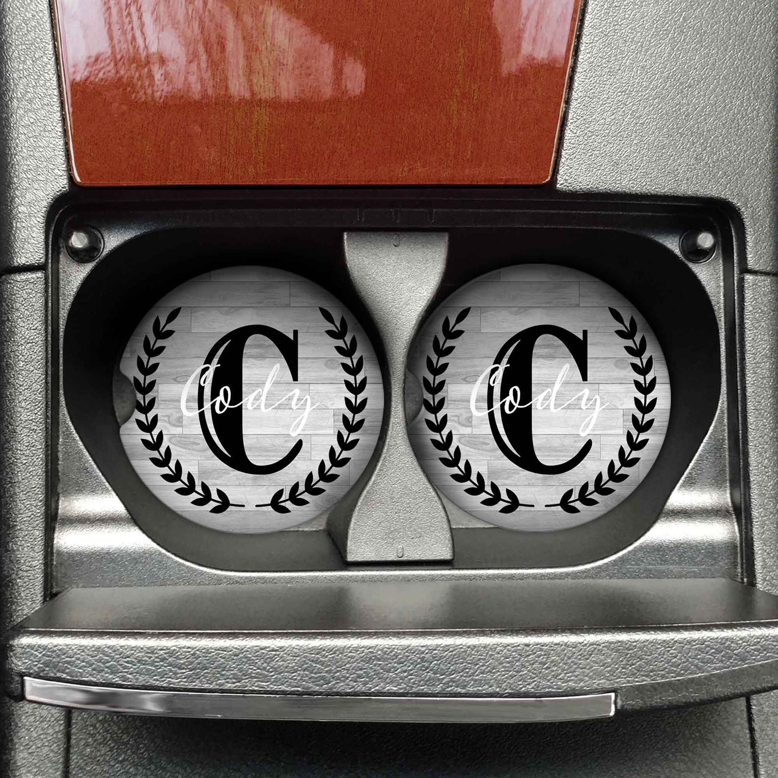 Personalized Car Coasters | Custom Car Accessories | Laurel Wreath Ridge | Set of 2