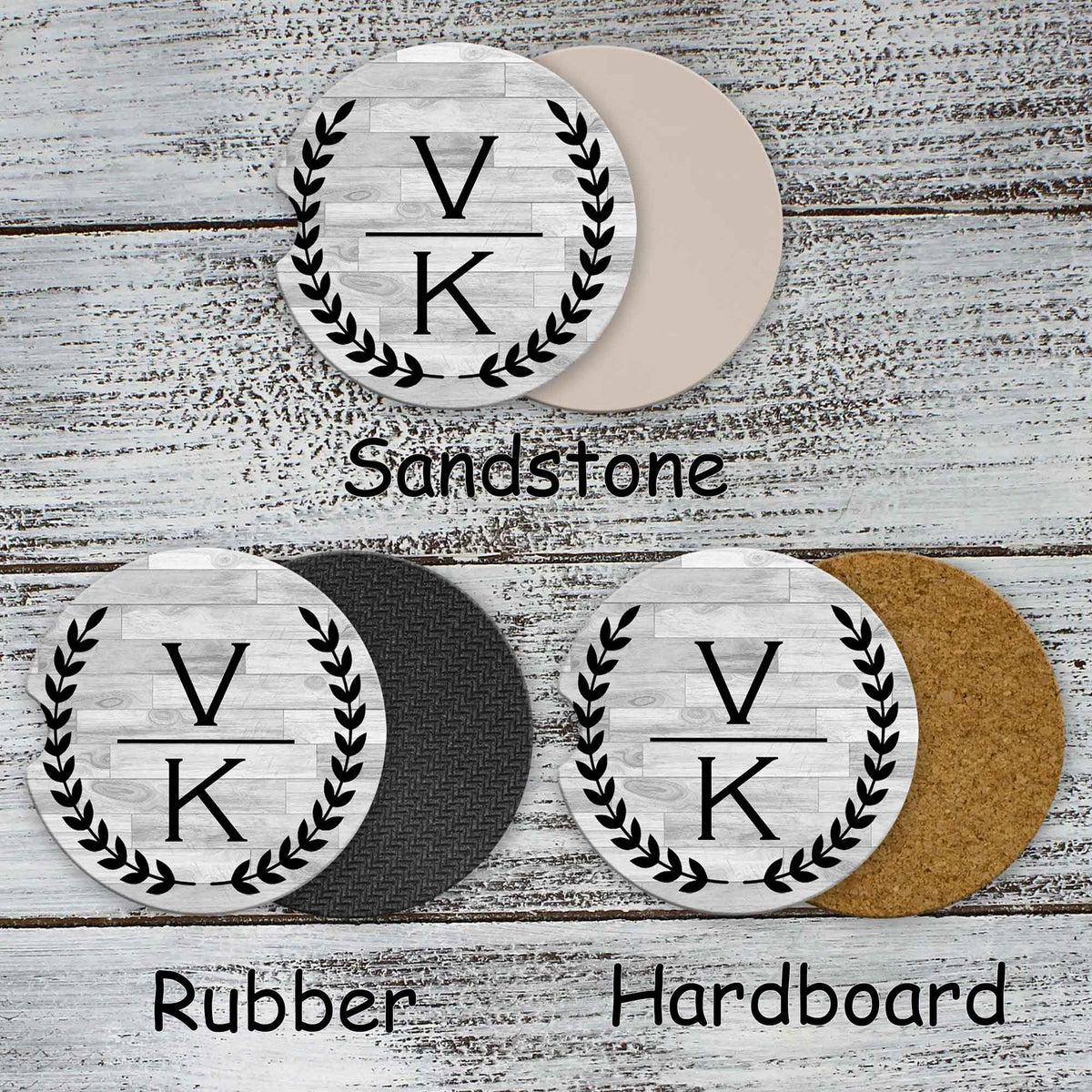 Personalized Car Coasters | Custom Car Accessories | Laurel Wreath Stacked | Set of 2