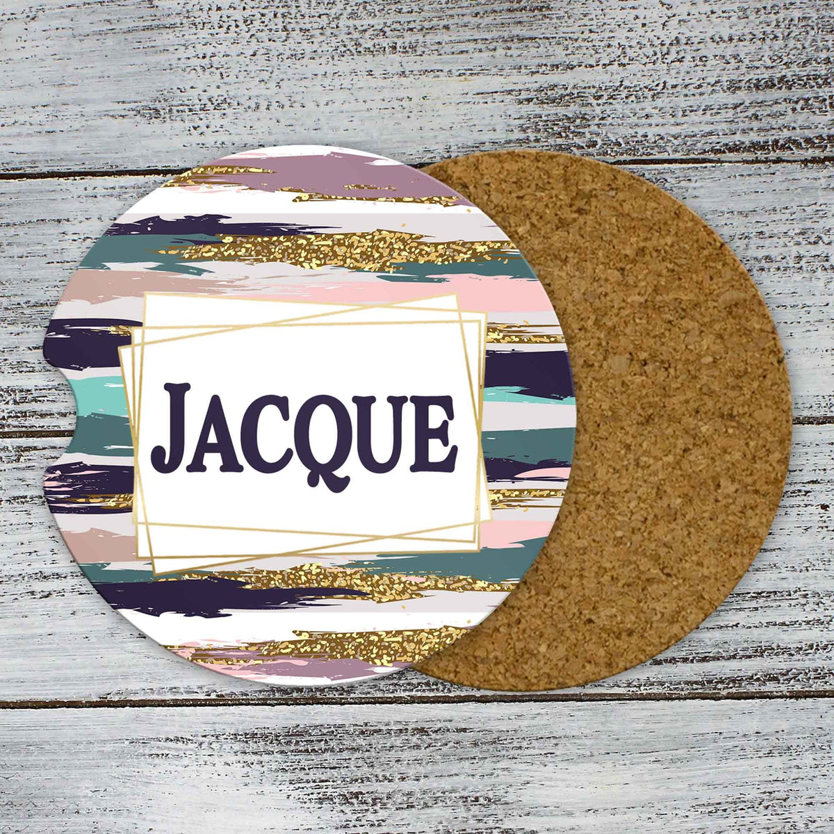 Personalized Car Coasters | Custom Car Accessories | Blue and Pink Brush Stroke | Set of 2
