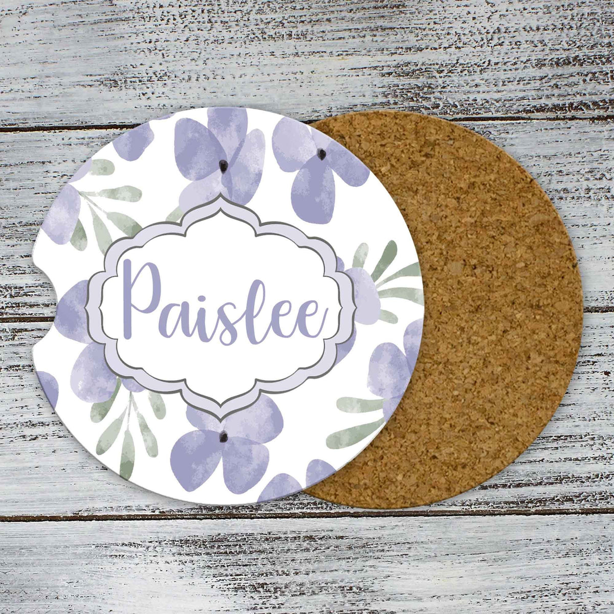 Personalized Car Coasters | Custom Car Accessories | Periwinkle | Set of 2