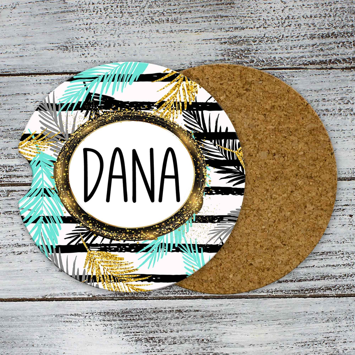 Personalized Car Coasters | Custom Car Accessories | Glitter Palm | Set of 2