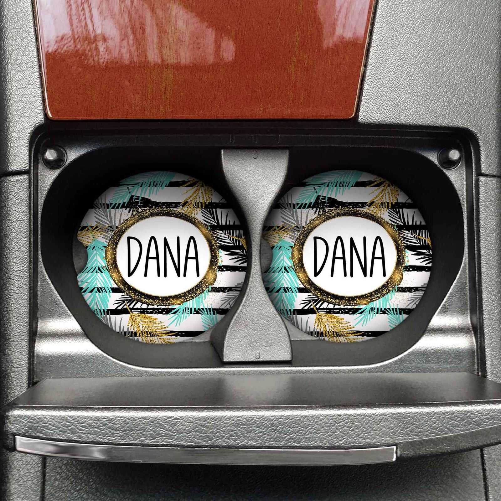 Personalized Car Coasters | Custom Car Accessories | Glitter Palm | Set of 2