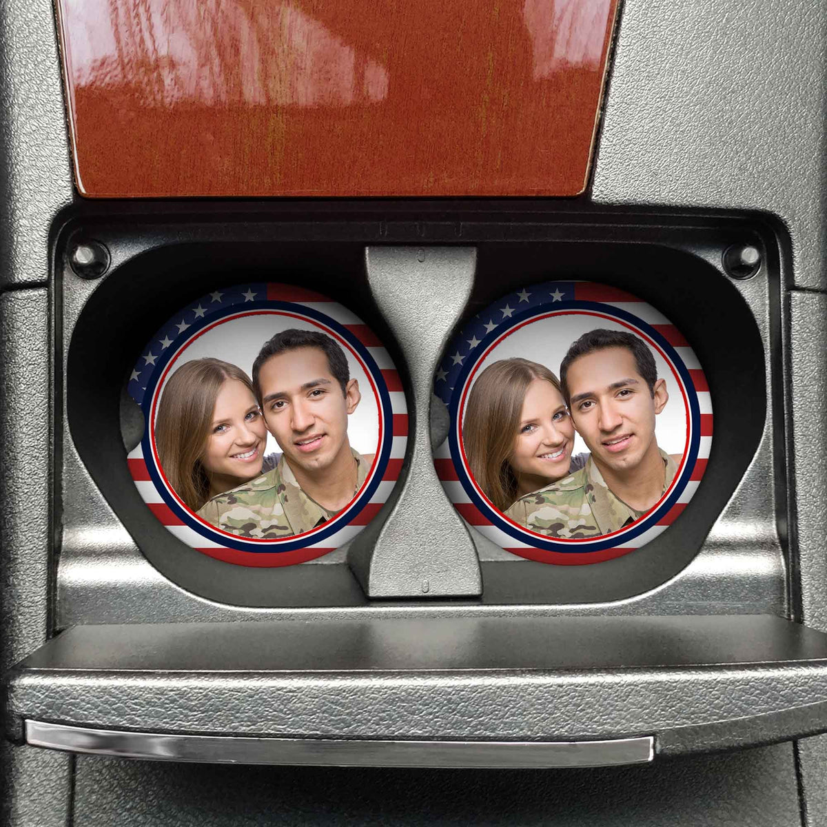 Personalized Car Coasters | Custom Car Accessories | Flag Photo Frame | Set of 2