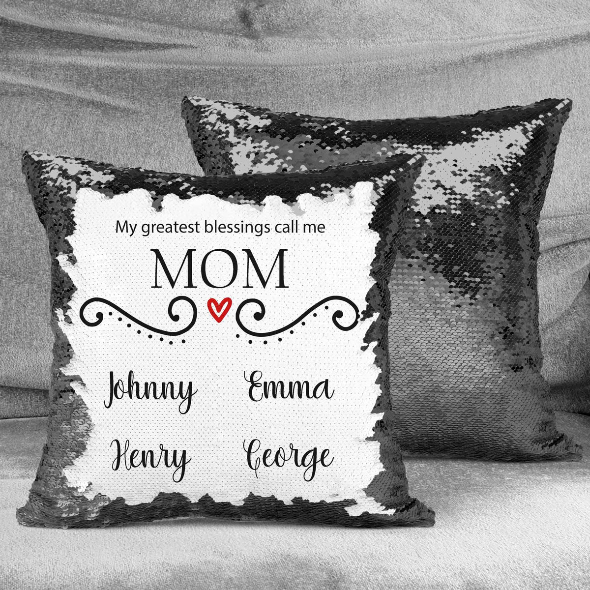 Personalized Sequin Throw Pillow | Custom Sequin Pillow | Mom&#39;s Greatest Blessing
