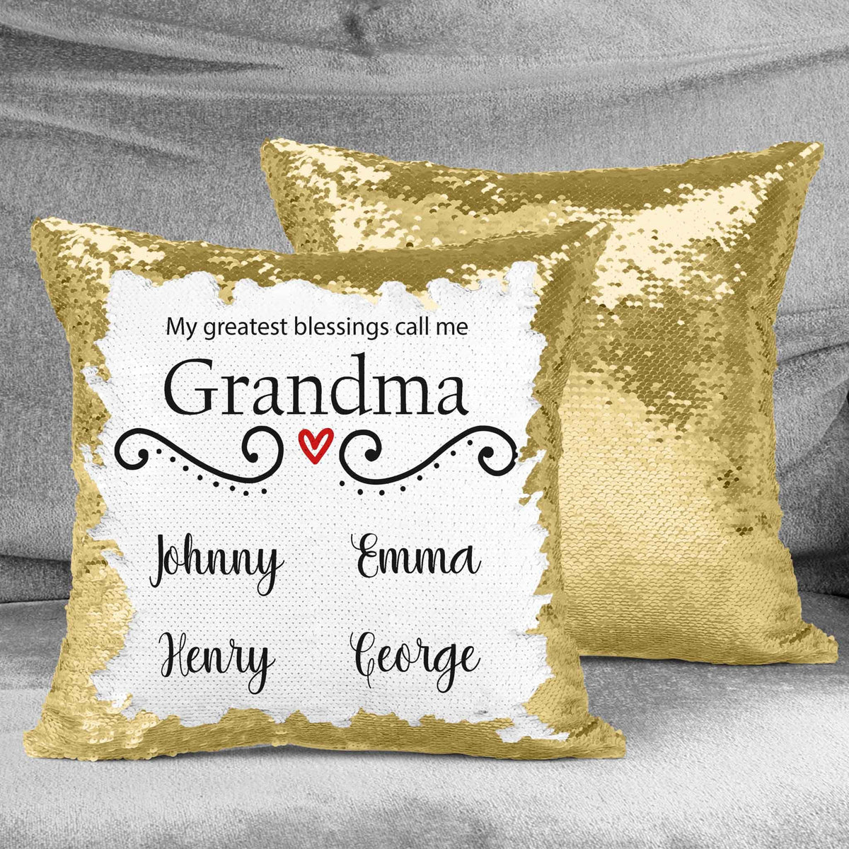 Personalized Sequin Throw Pillow | Custom Sequin Pillow | Grandma&#39;s Greatest Blessing