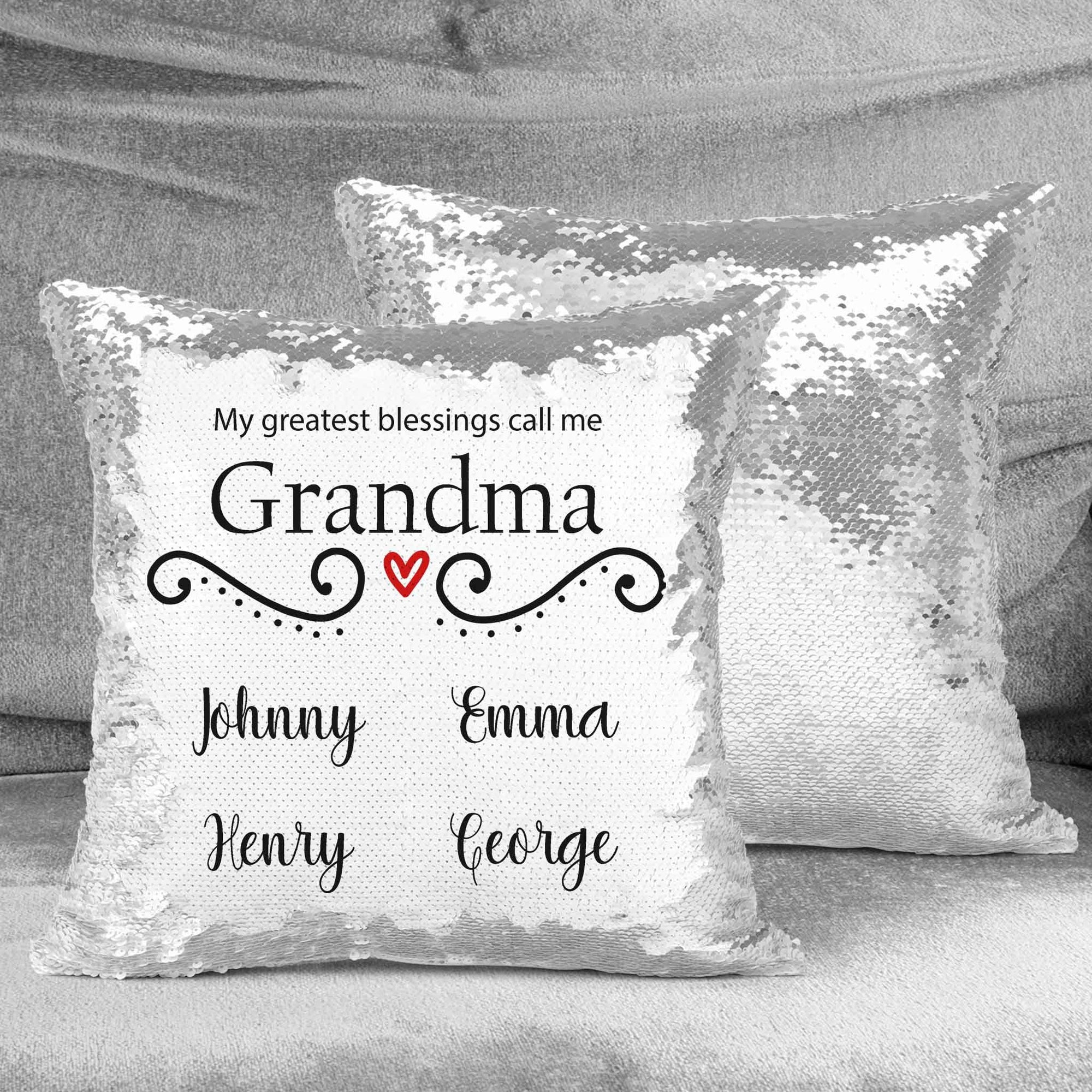 Personalized Sequin Throw Pillow | Custom Sequin Pillow | Grandma's Greatest Blessing