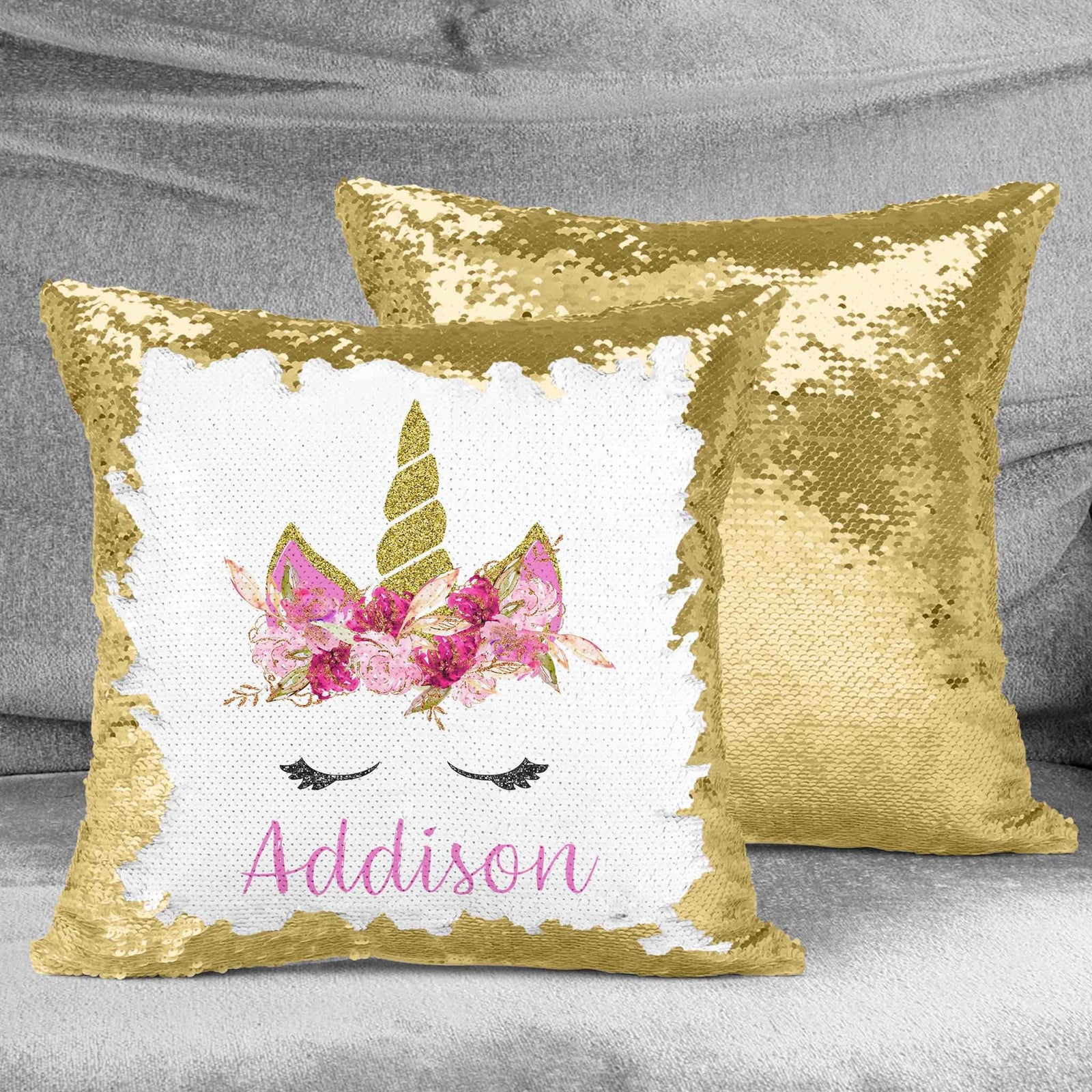 Personalized Sequin Throw Pillow | Custom Sequin Pillow | Spring Unicorn