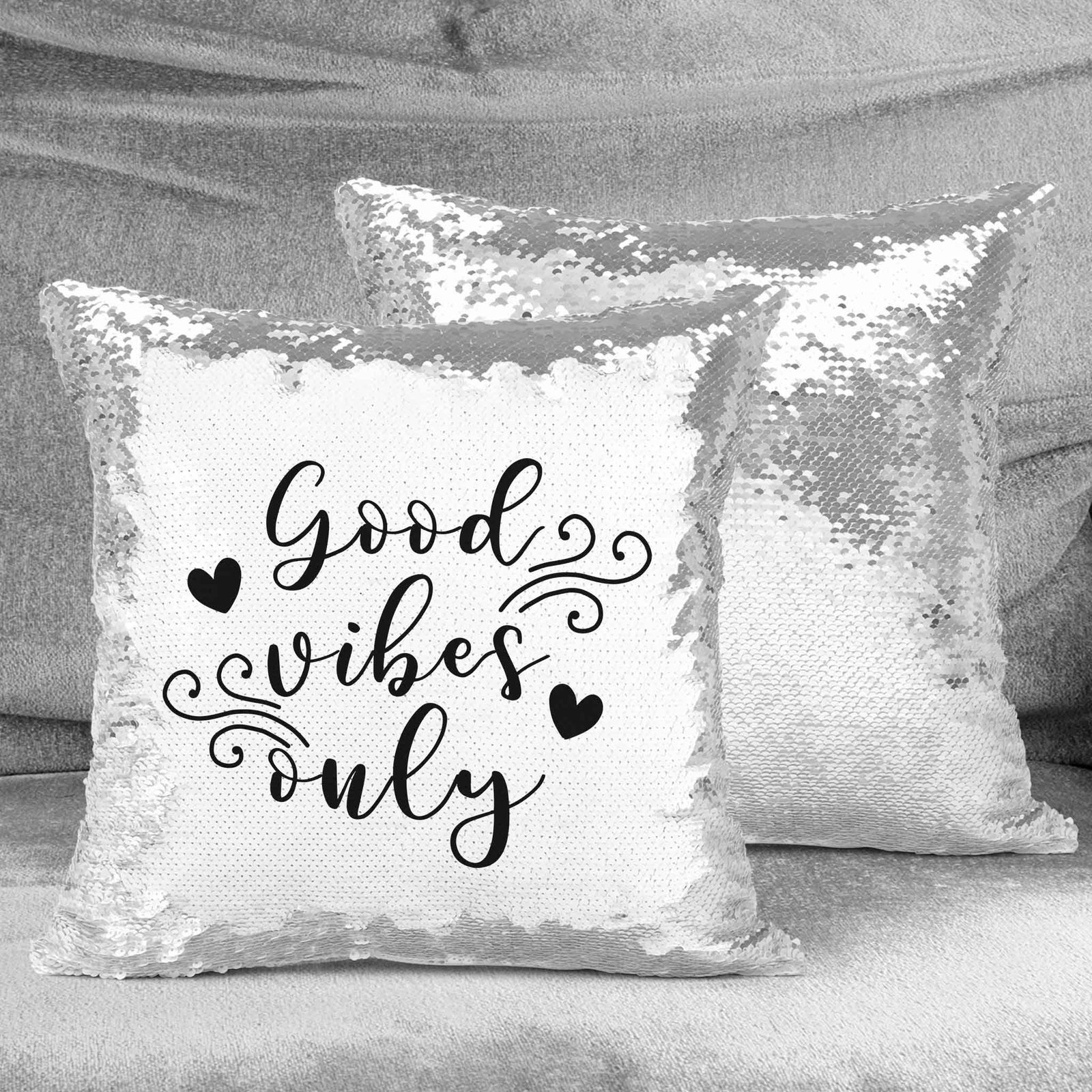 Personalized Sequin Throw Pillow | Custom Sequin Pillow | Good Vibes Only