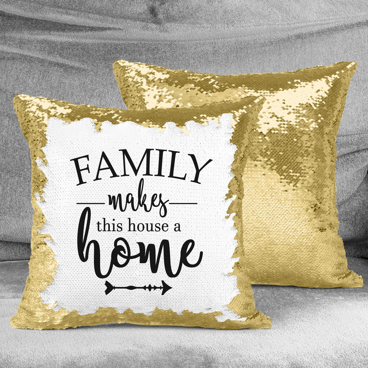 Personalized Sequin Throw Pillow | Custom Sequin Pillow | Family Makes This House a Home