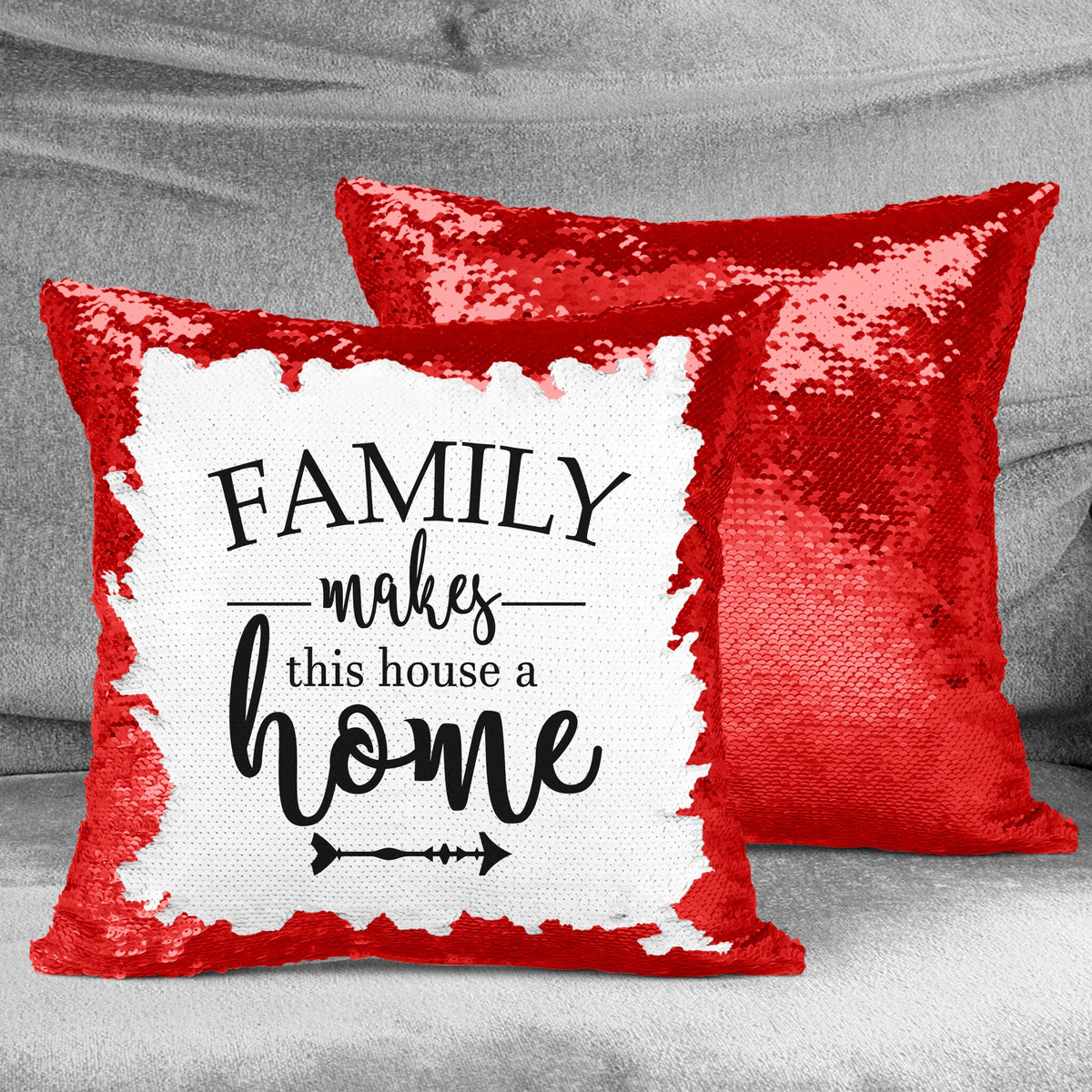 Personalized Sequin Throw Pillow | Custom Sequin Pillow | Family Makes This House a Home