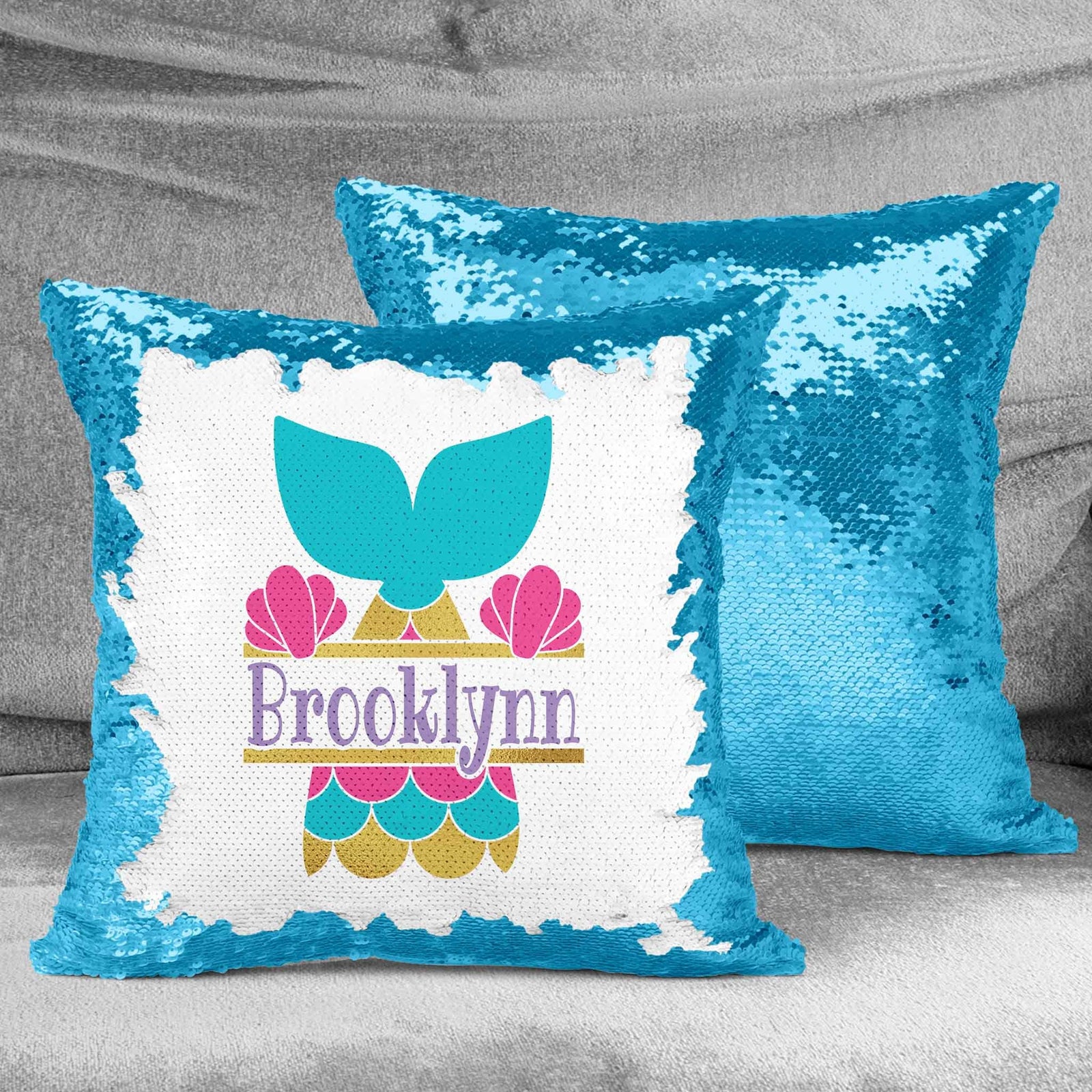 Personalized Sequin Throw Pillow | Custom Sequin Pillow | Mermaid Tail