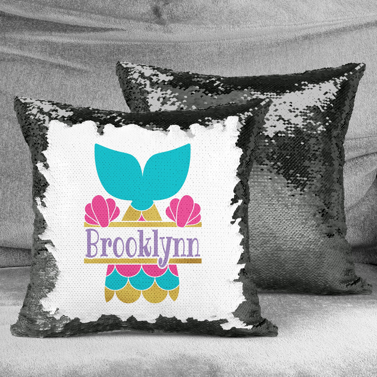 Personalized Sequin Throw Pillow | Custom Sequin Pillow | Mermaid Tail