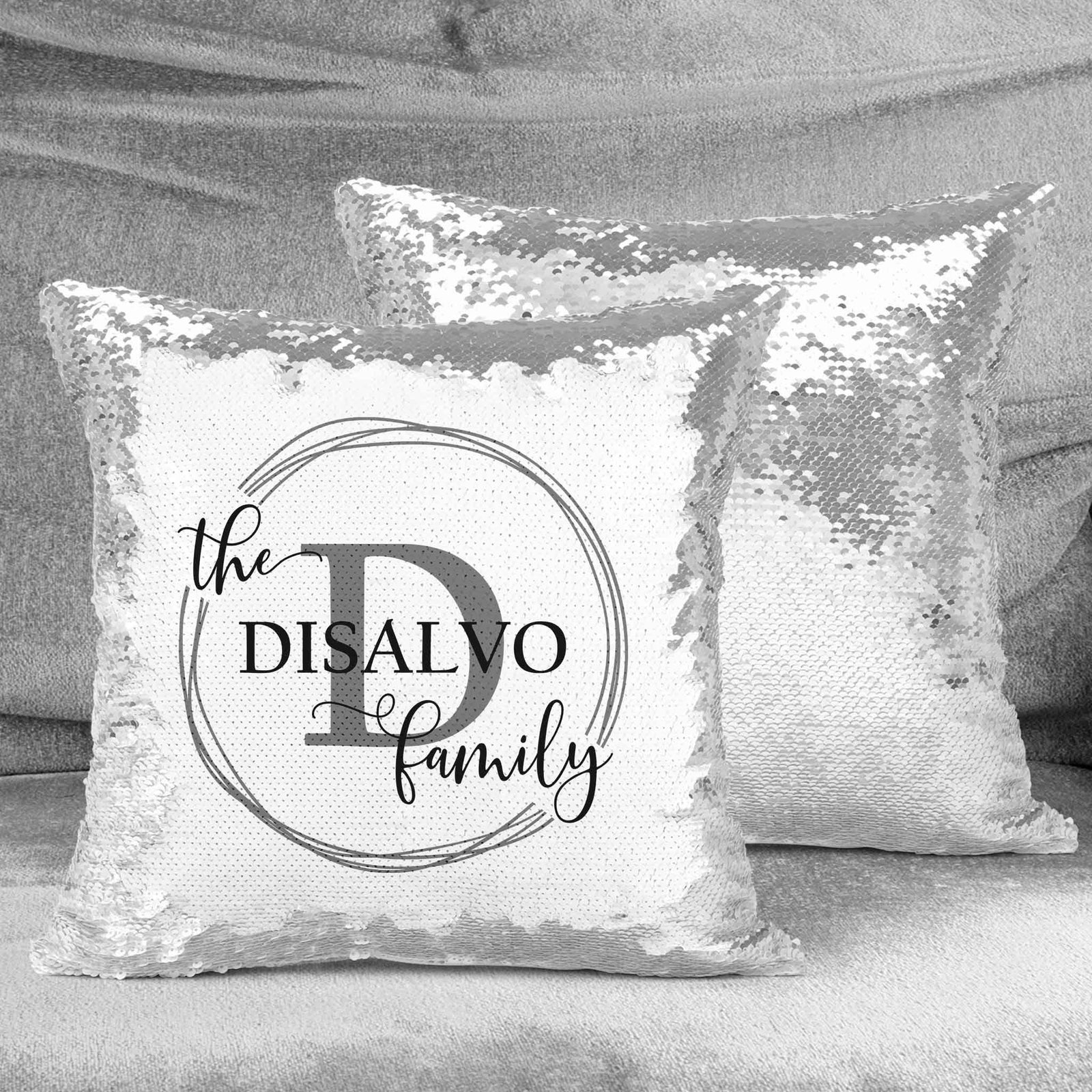 Personalized Sequin Throw Pillow | Custom Sequin Pillow | Family Vine Monogram