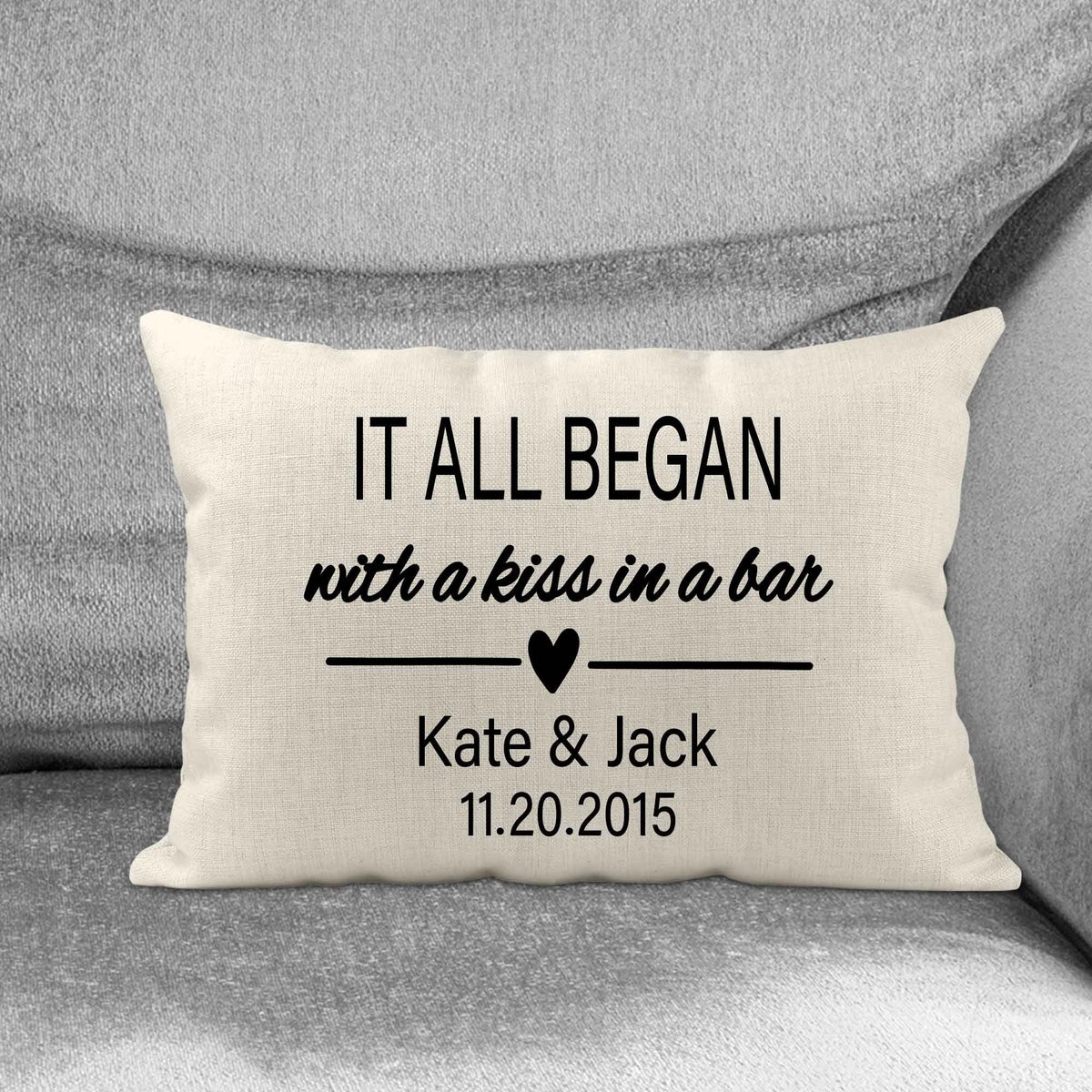 Personalized Lumbar Pillow | Custom Decorative Pillow | It all began with a kiss