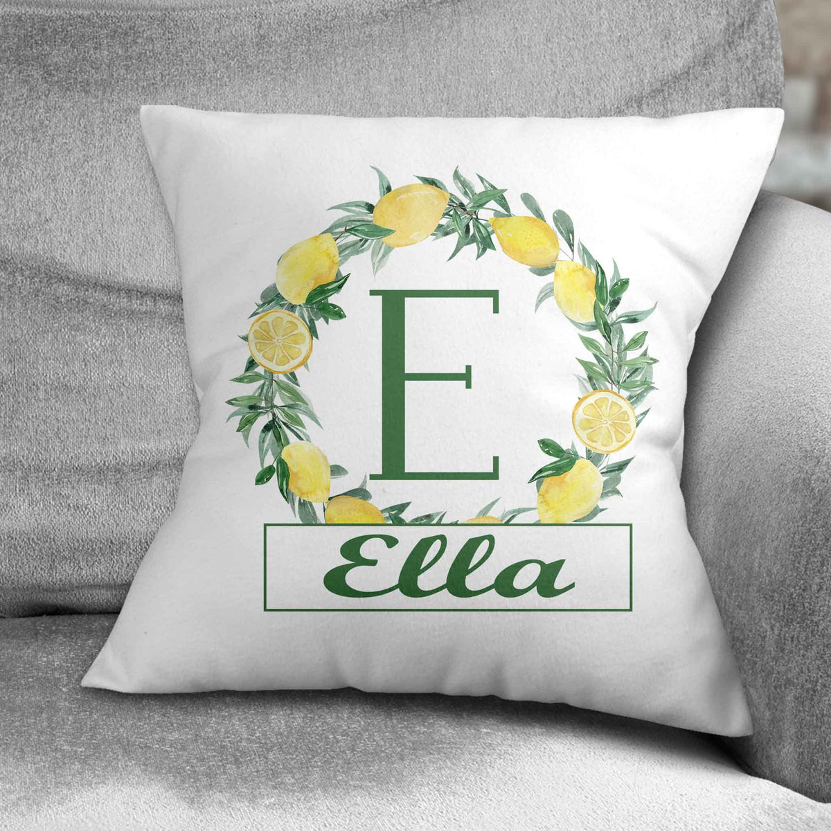 Personalized Throw Pillow | Custom Decorative Pillow | Lemon Wreath Monogram
