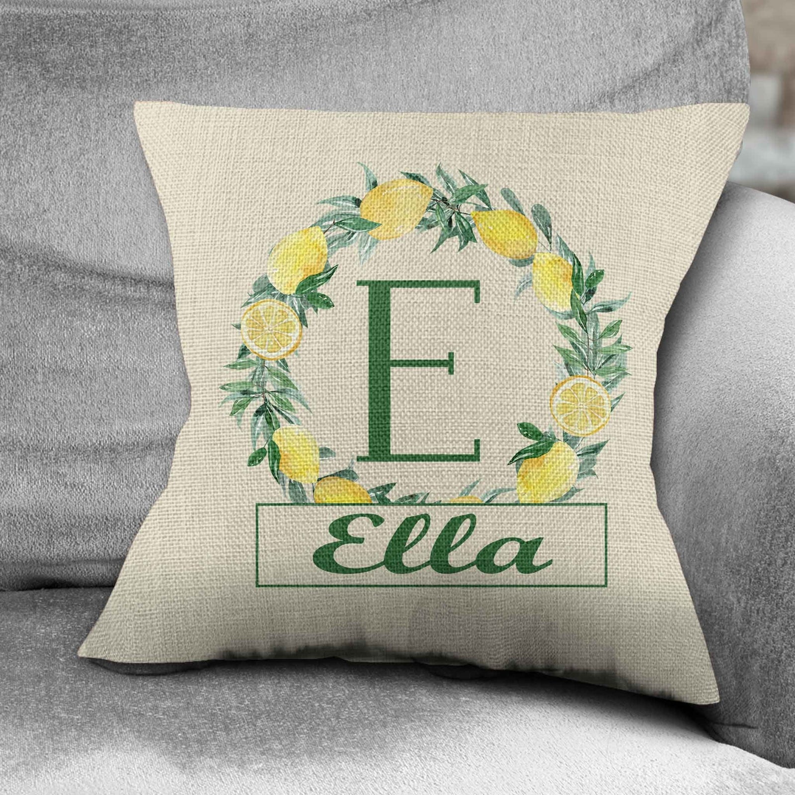 Personalized Throw Pillow | Custom Decorative Pillow | Lemon Wreath Monogram