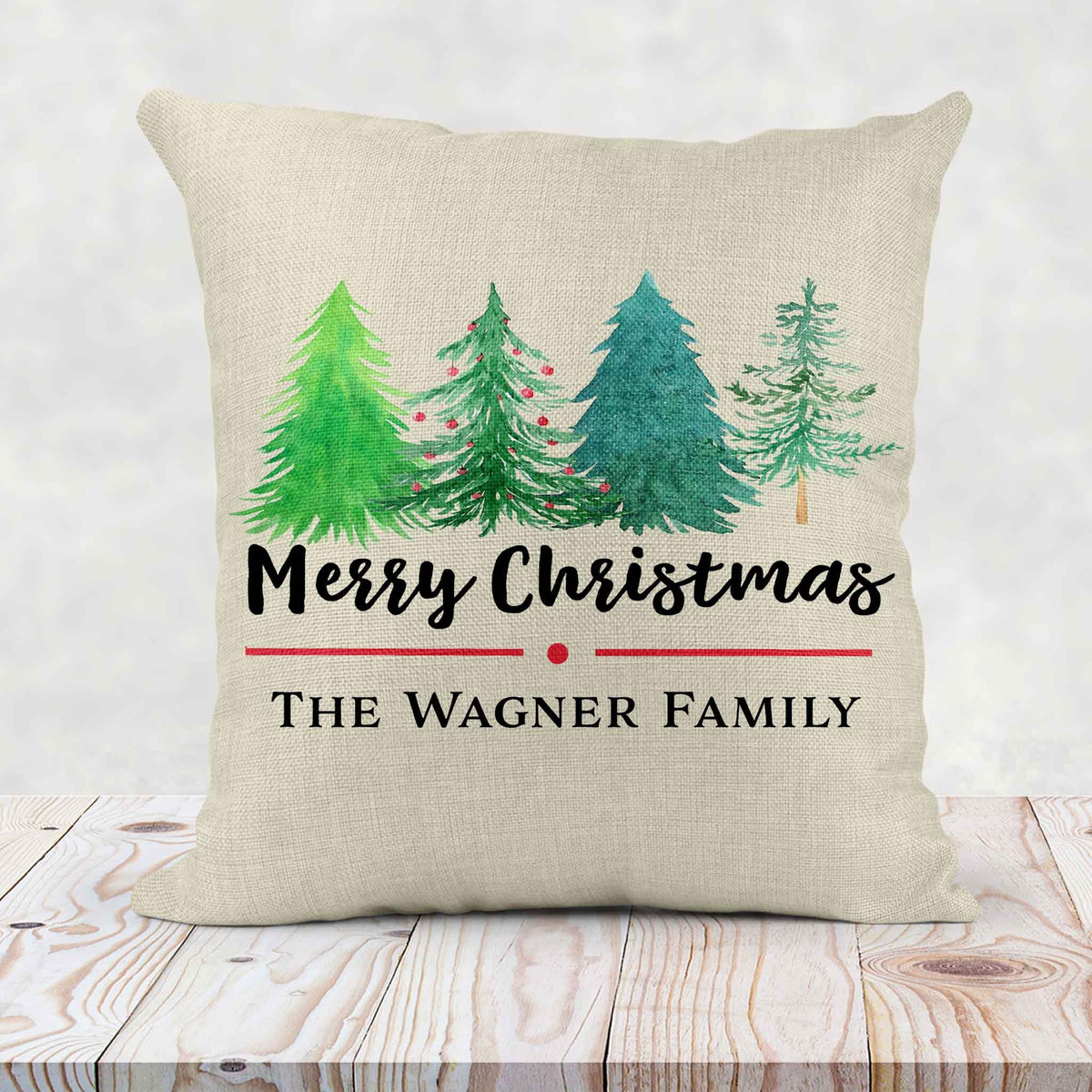 Personalized Throw Pillow | Custom Decorative Pillow | Merry Christmas Watercolor Tree