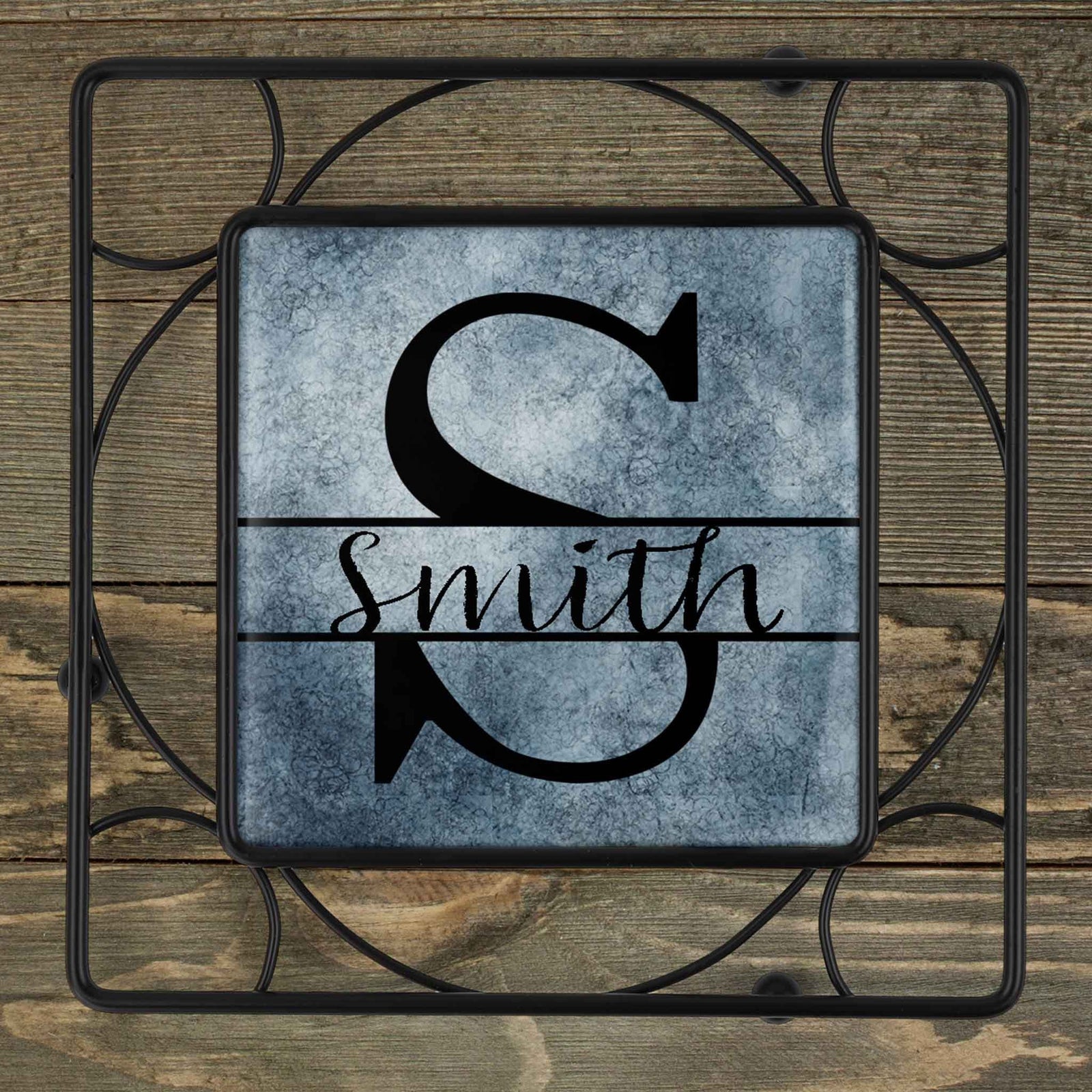 Personalized Iron Trivet | Custom Kitchen Gifts | Blue Monogram