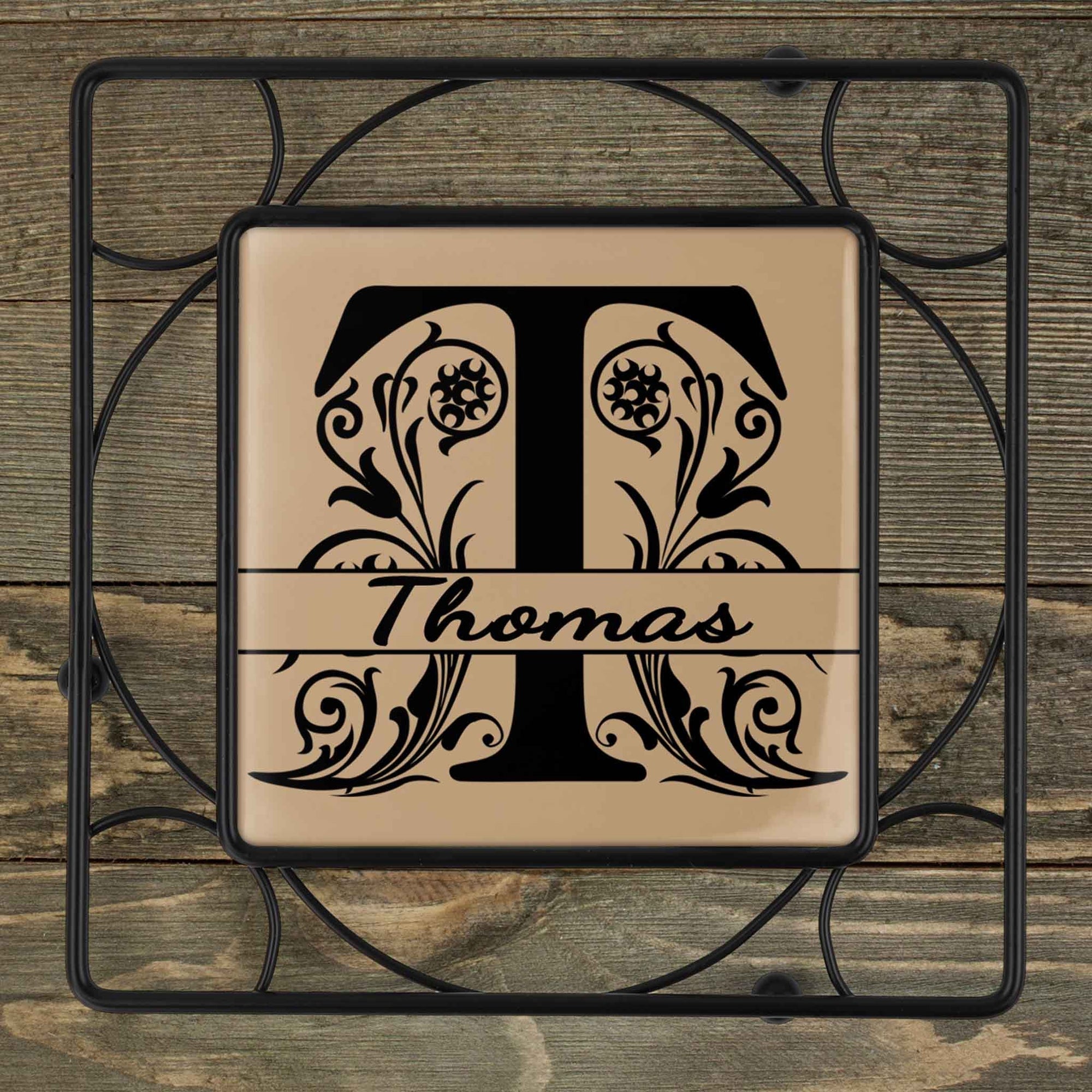 Personalized Iron Trivet | Custom Kitchen Gifts | Soft Brown Monogram
