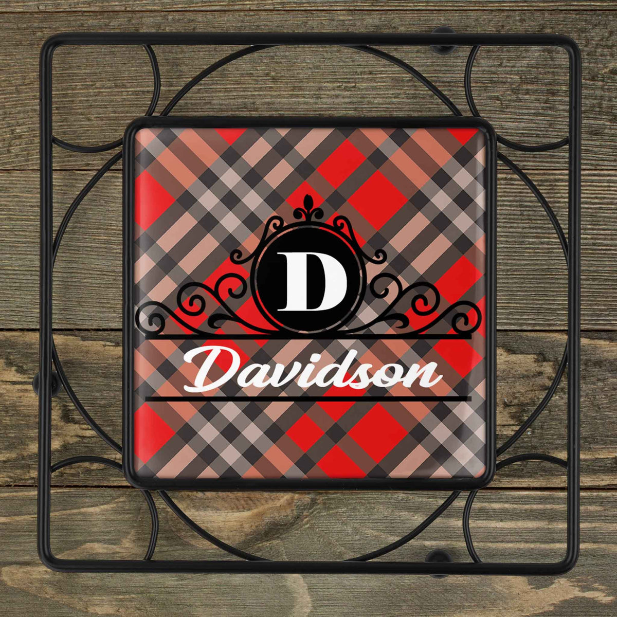 Personalized Iron Trivet | Custom Kitchen Gifts | Red and Black Plaid