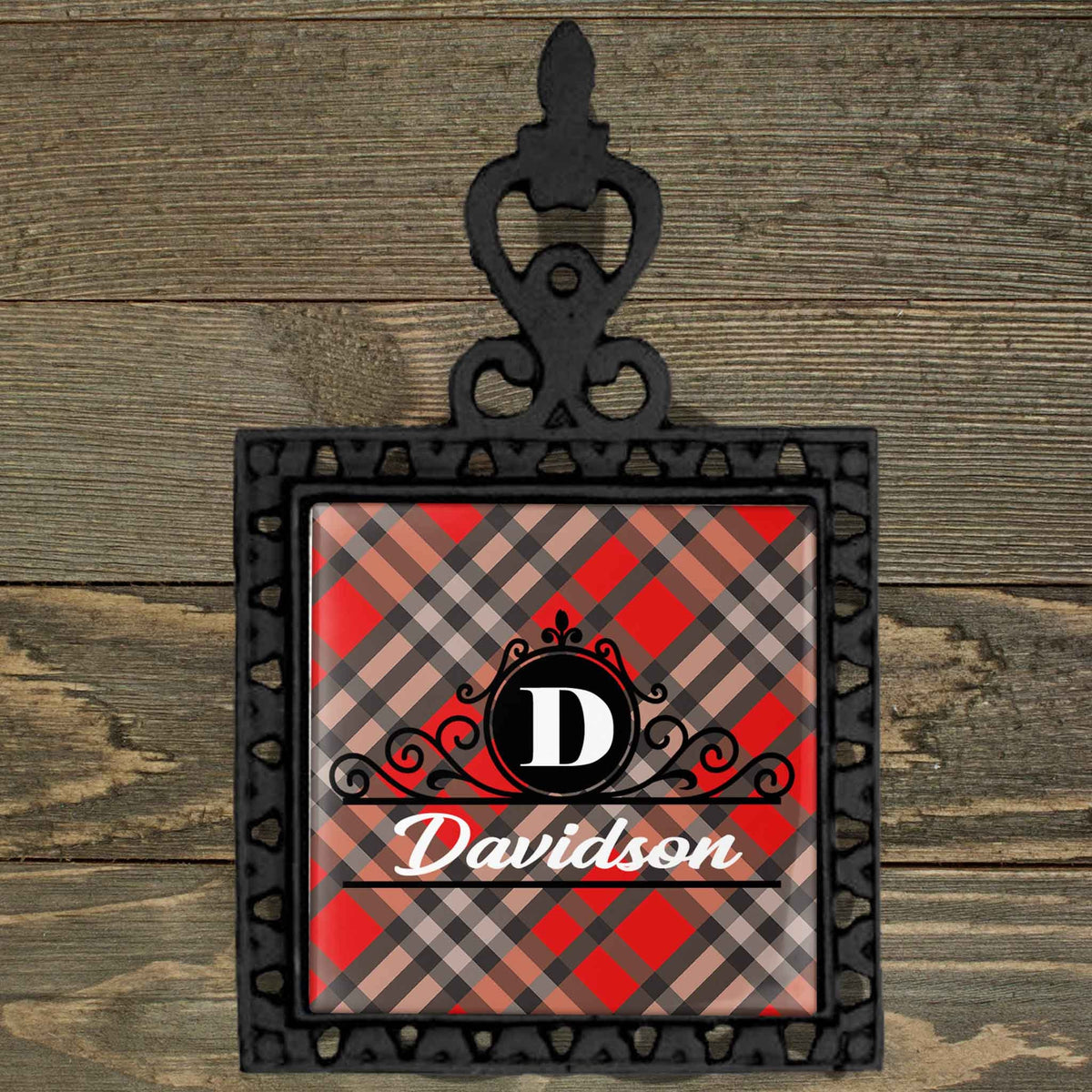 Personalized Iron Trivet | Custom Kitchen Gifts | Red and Black Plaid