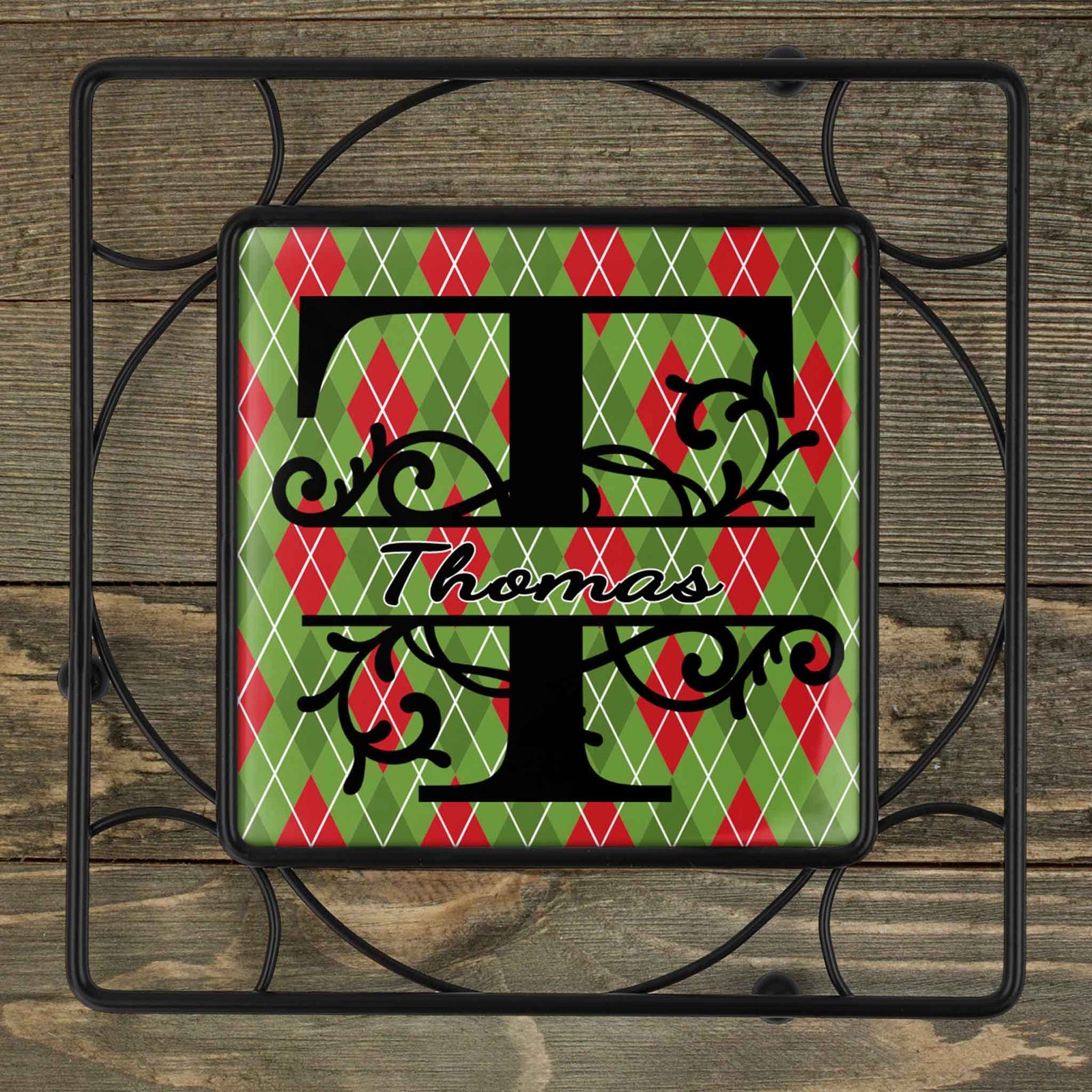 Personalized Iron Trivet | Custom Kitchen Gifts | Holiday Argyle