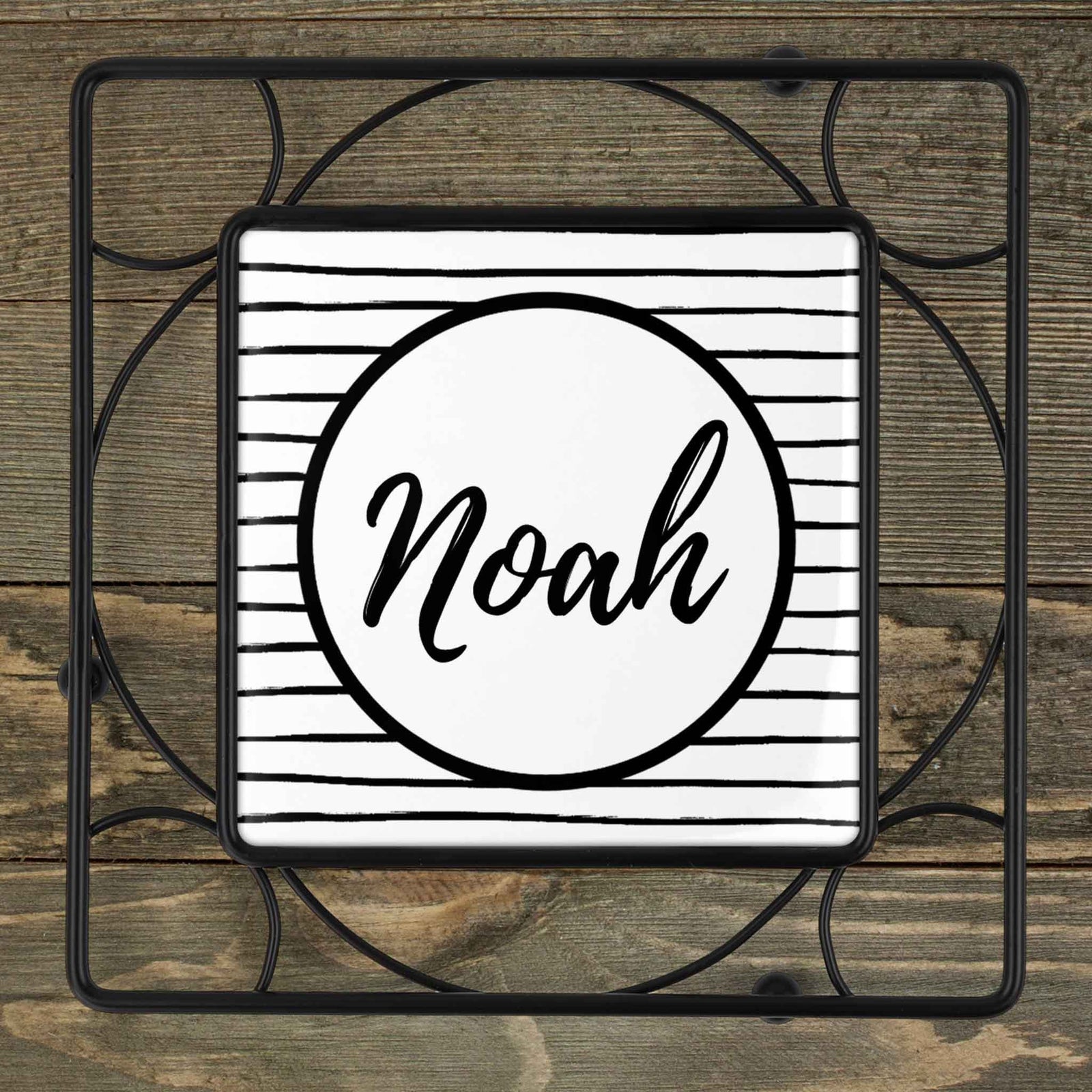 Personalized Iron Trivet | Custom Kitchen Gifts | Black Stripes