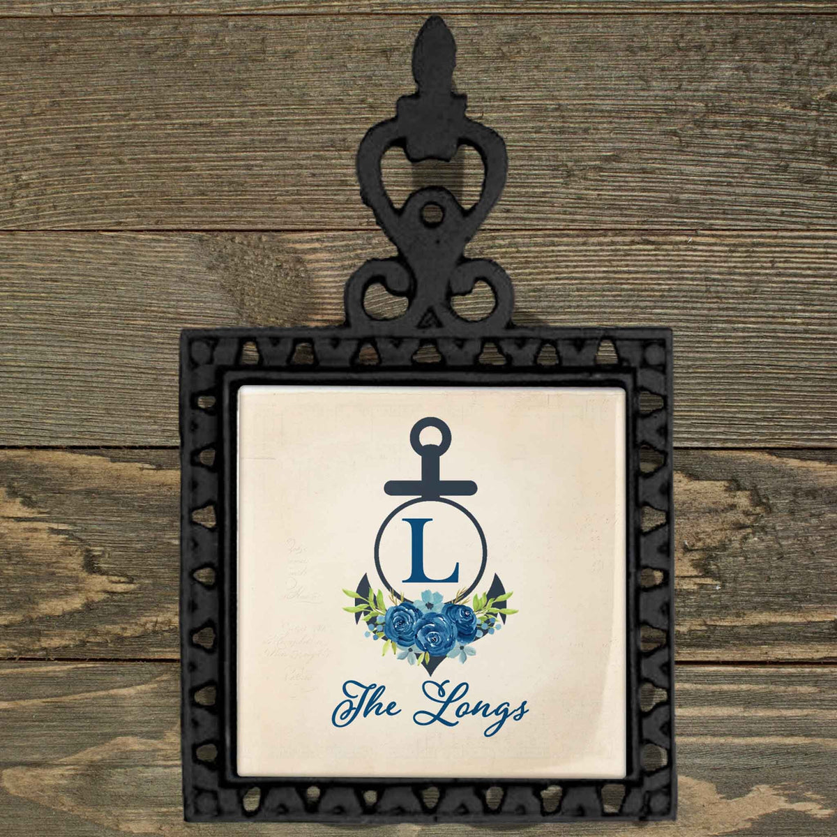 Personalized Iron Trivet | Custom Kitchen Gifts | Anchor with Navy Roses