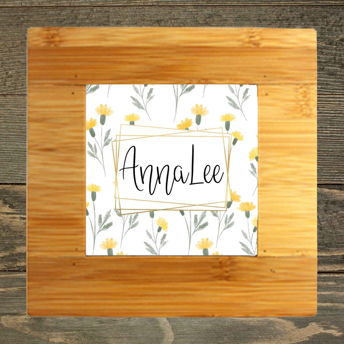 Personalized Iron Trivet | Custom Kitchen Gifts | Yellow Watercolor Flowers