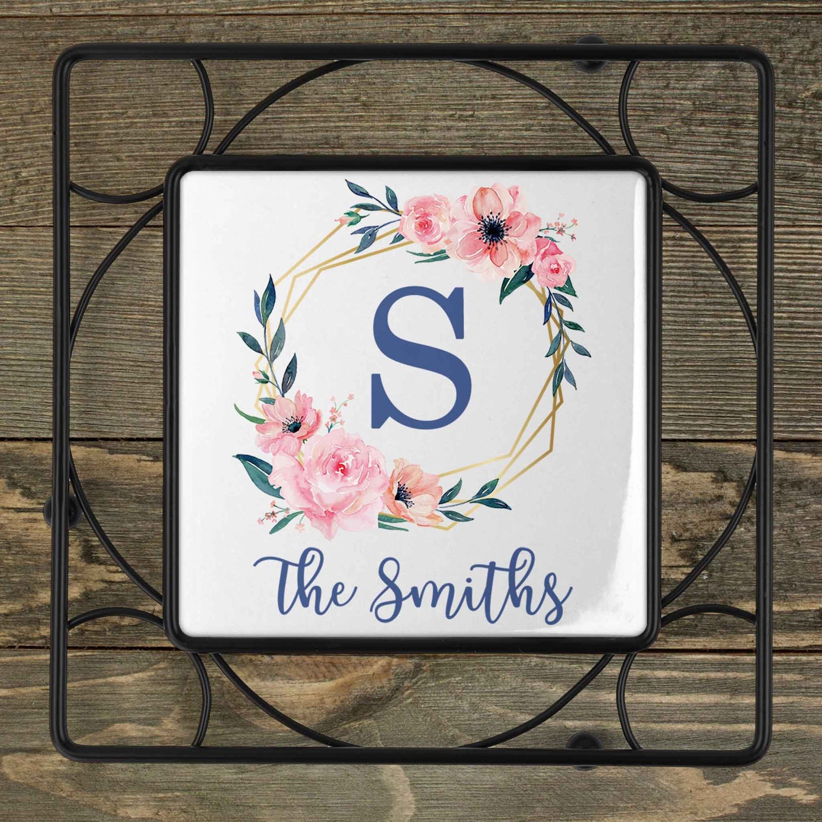 Personalized Iron Trivet | Custom Kitchen Gifts | Spring Watercolor