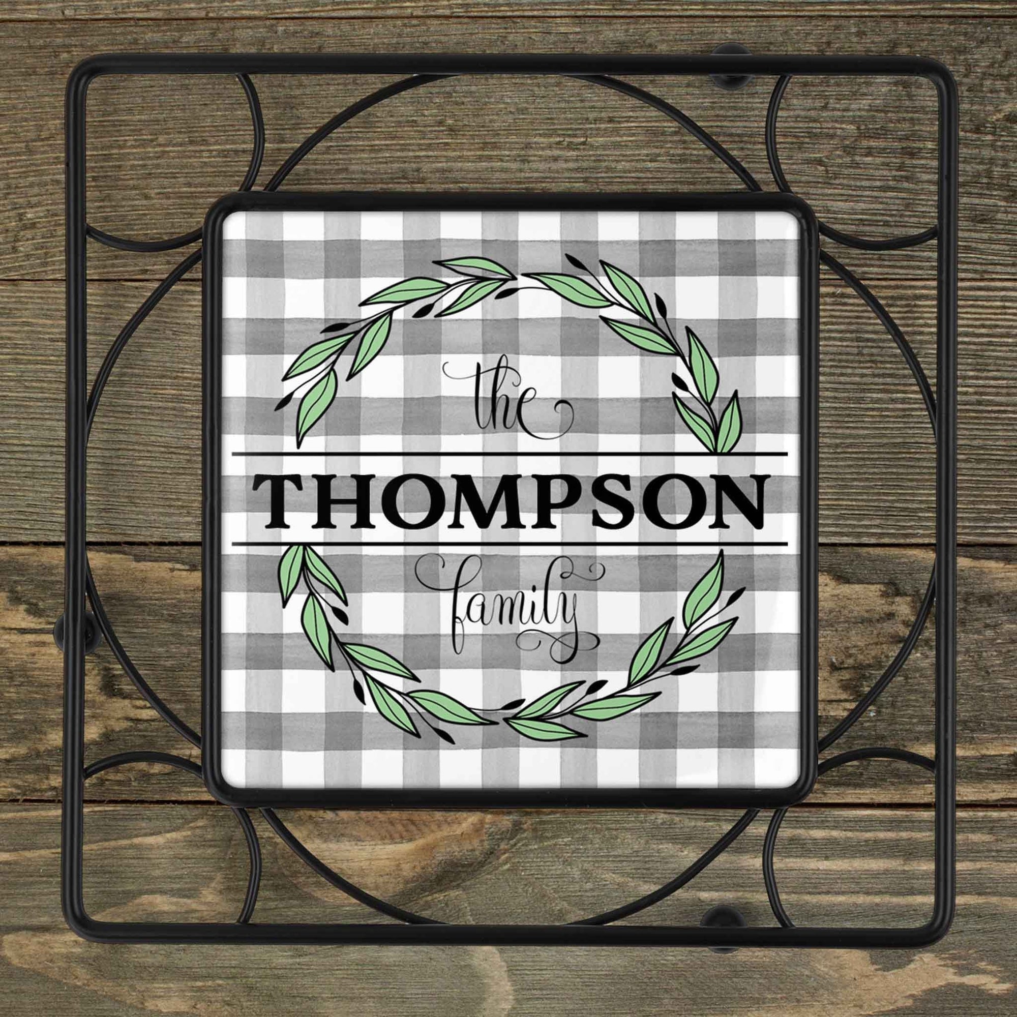 Personalized Iron Trivet | Custom Kitchen Gifts | Green Leaf