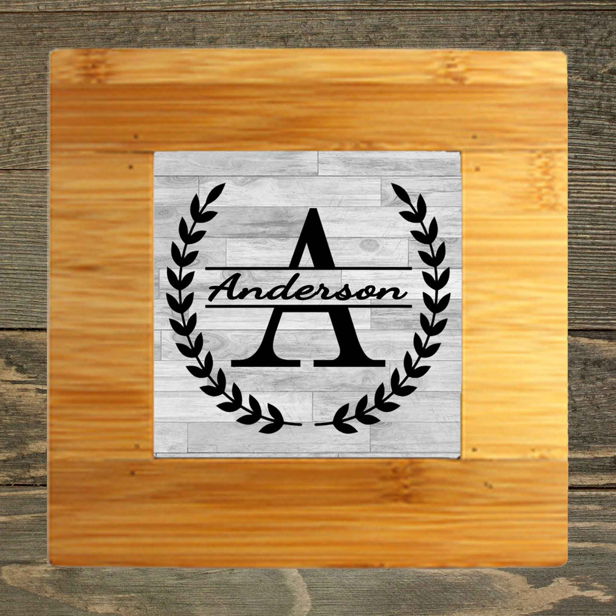 Personalized Iron Trivet | Custom Kitchen Gifts | Laurel Wreath Split Monogram