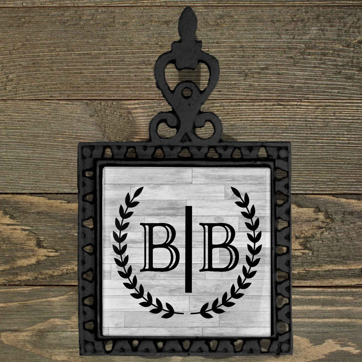 Personalized Iron Trivet | Custom Kitchen Gifts | Laurel Wreath Side by Side