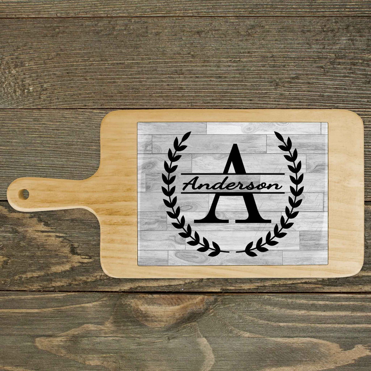 Personalized Wood Cheeseboard | Custom Wine Accessories | Laurel Wreath Split Monogram